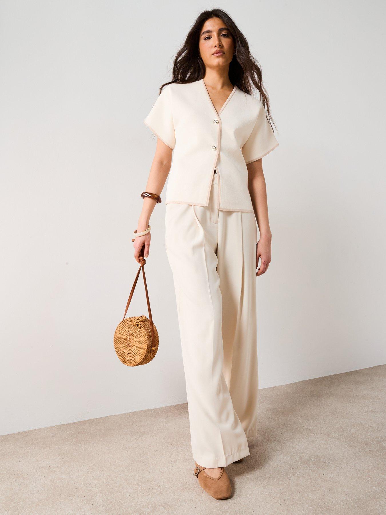  image of v-by-very-short-sleeve-knitted-cardigan-neutralnbsp