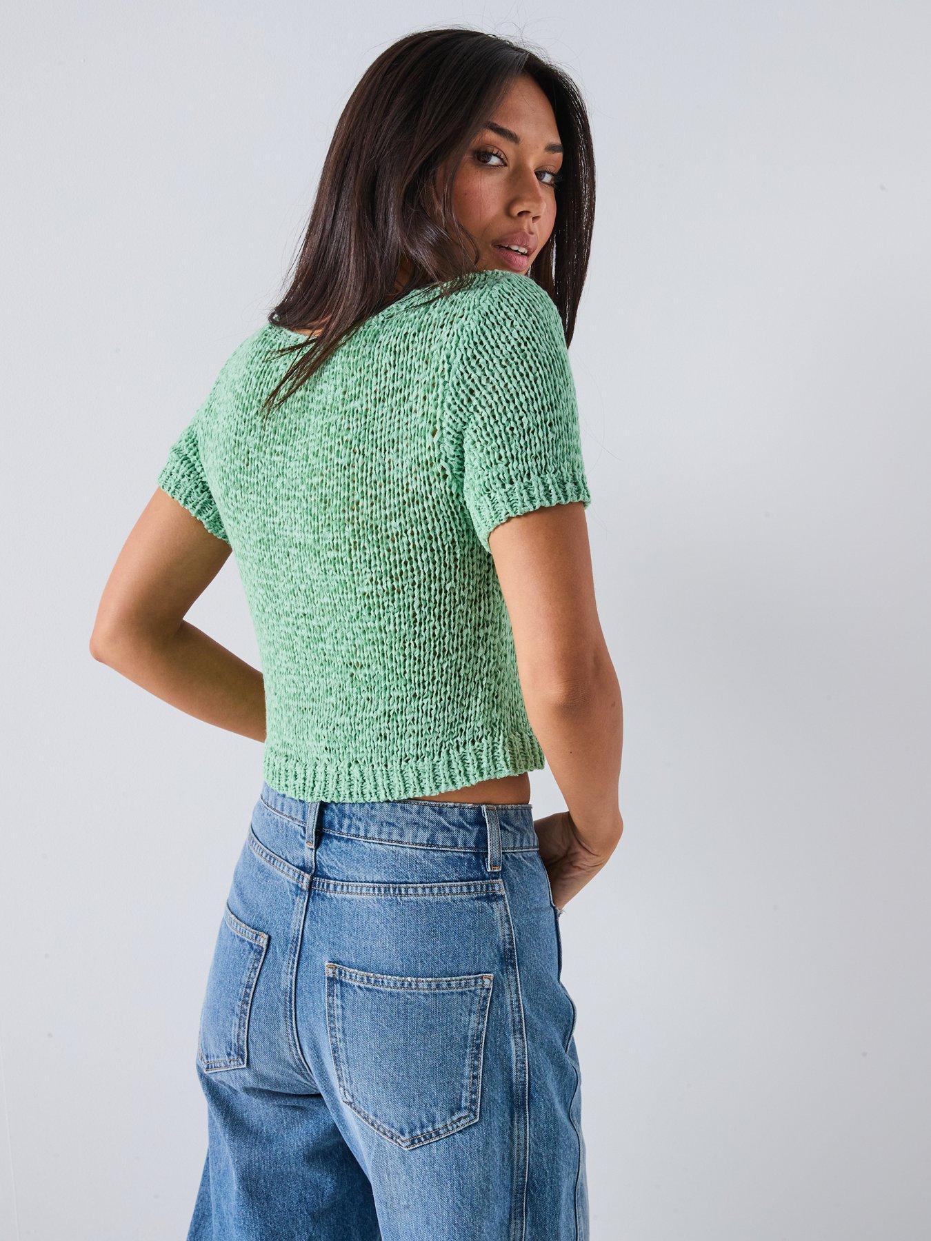 stillFront image of v-by-very-tie-front-tape-yarn-jumper-green