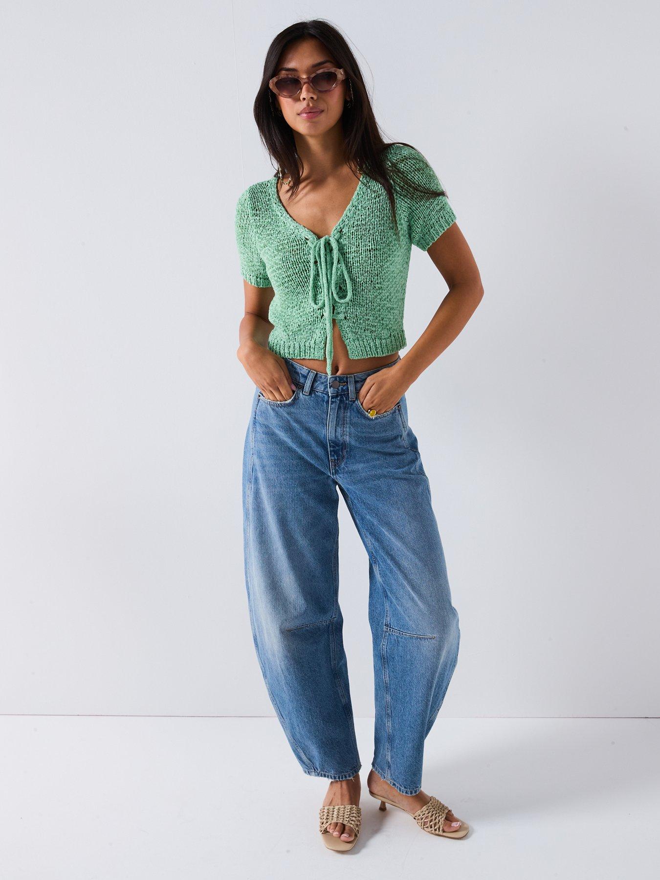  image of v-by-very-tie-front-tape-yarn-jumper-green