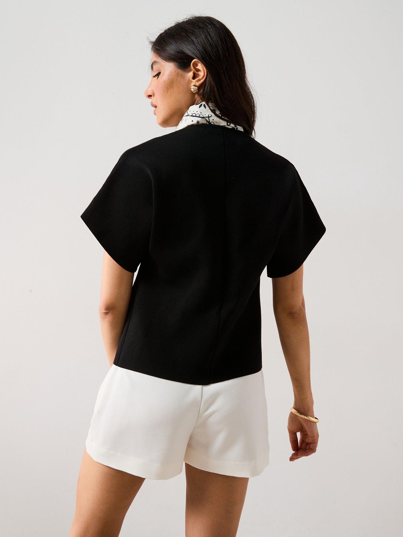  image of v-by-very-short-sleeve-knitted-cardigan-black