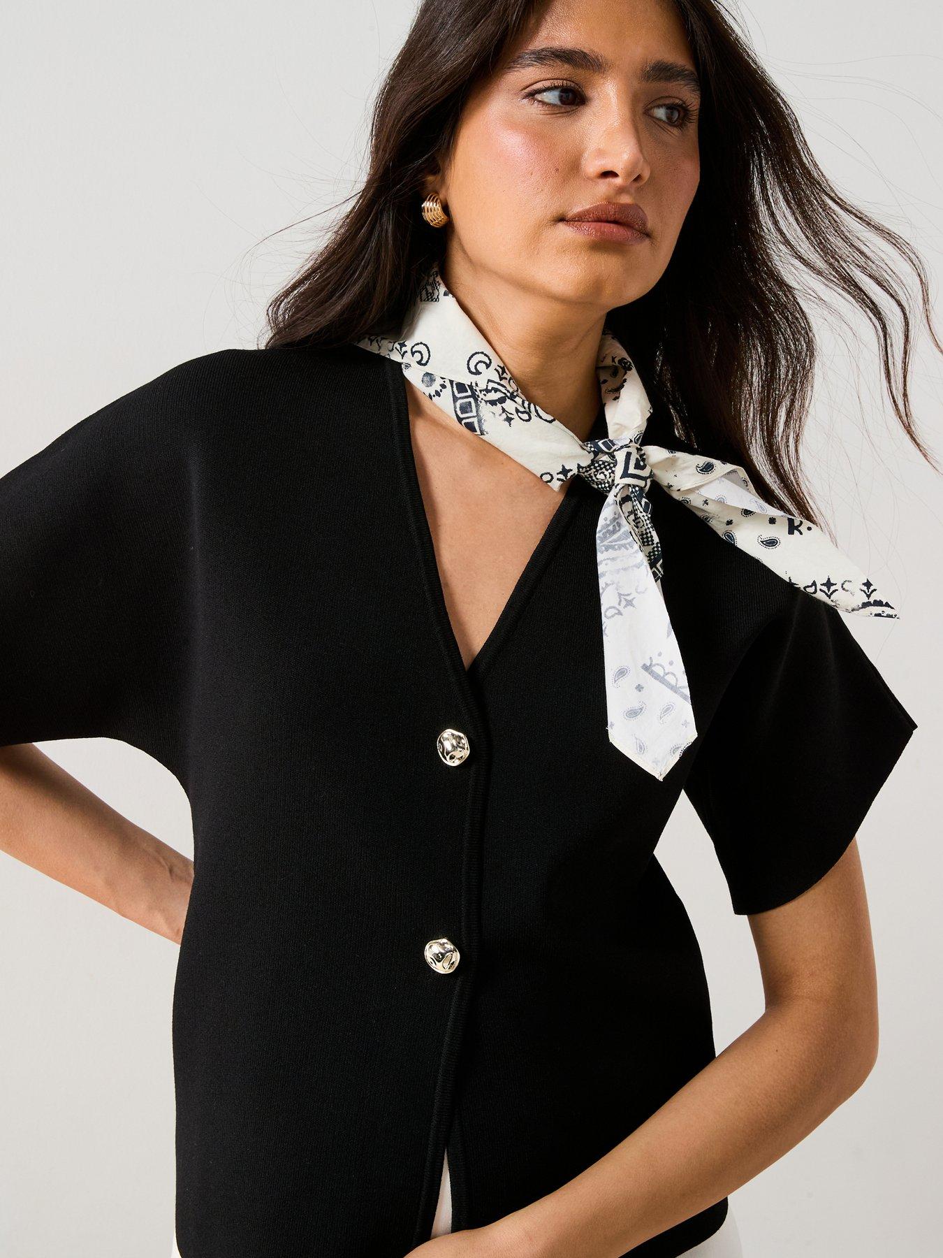  image of v-by-very-short-sleeve-knitted-cardigan-black