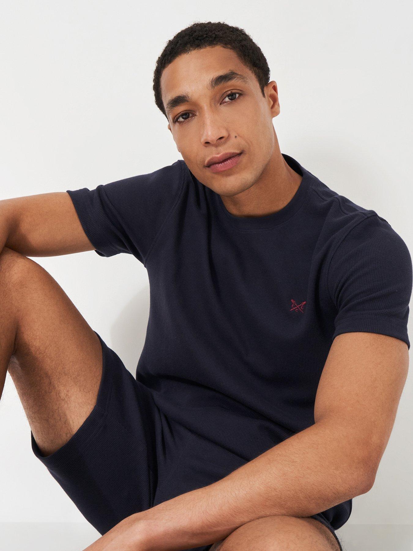  image of crew-clothing-cotton-blend-waffle-lounge-t-shirt-navy