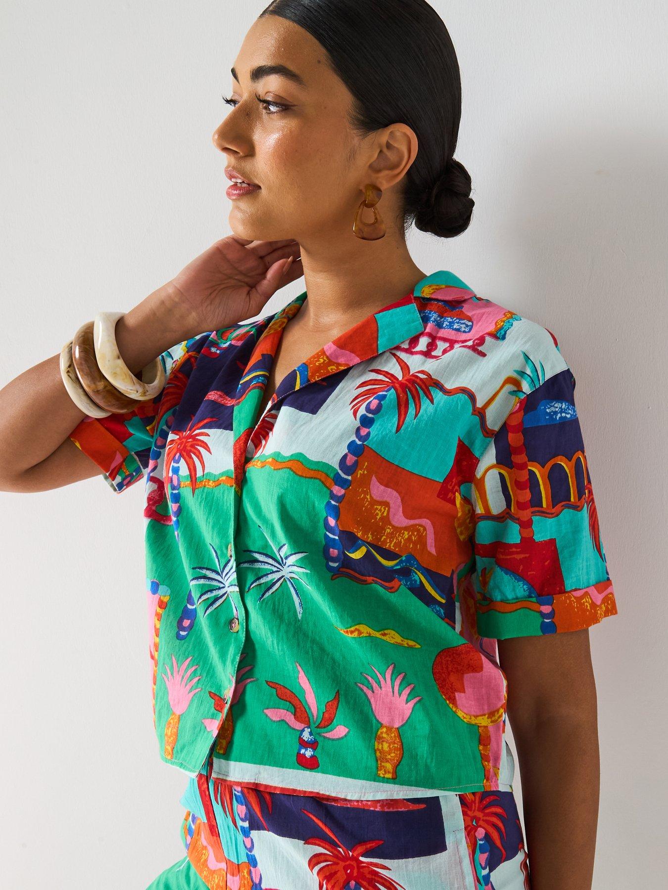 V by Very Postcard Button Thru Shirt Co-Ord - Multi