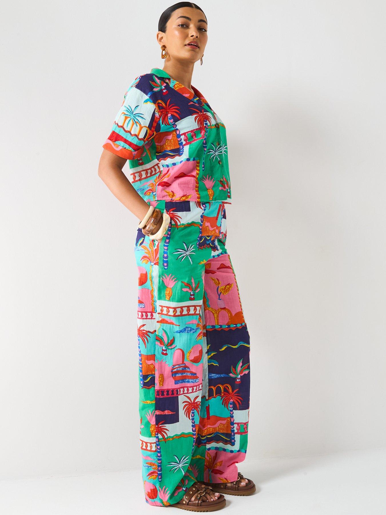  image of v-by-very-postcard-trouser-co-ord-multi