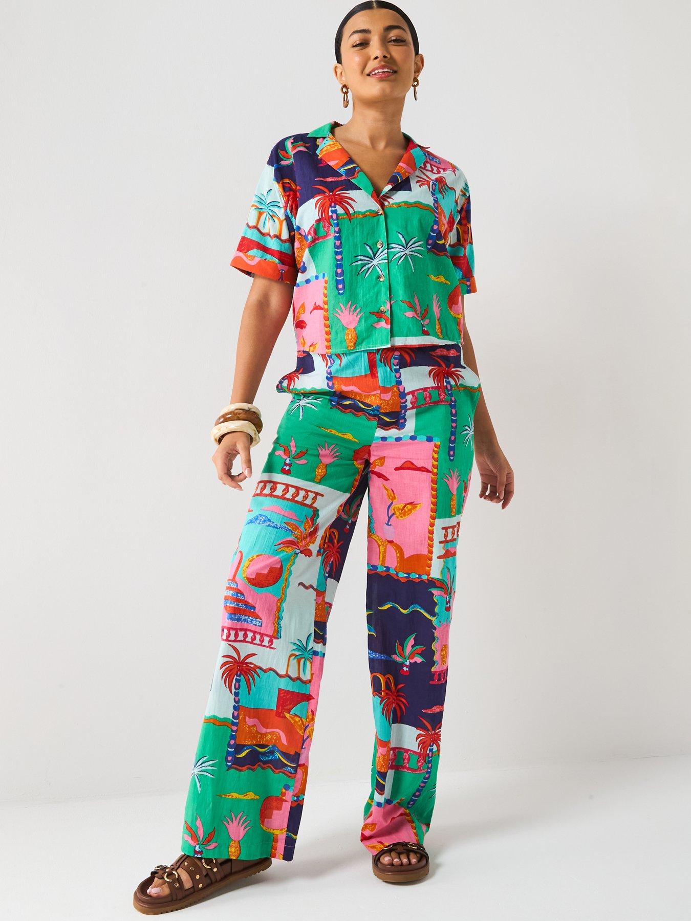  image of v-by-very-postcard-trouser-co-ord-multi