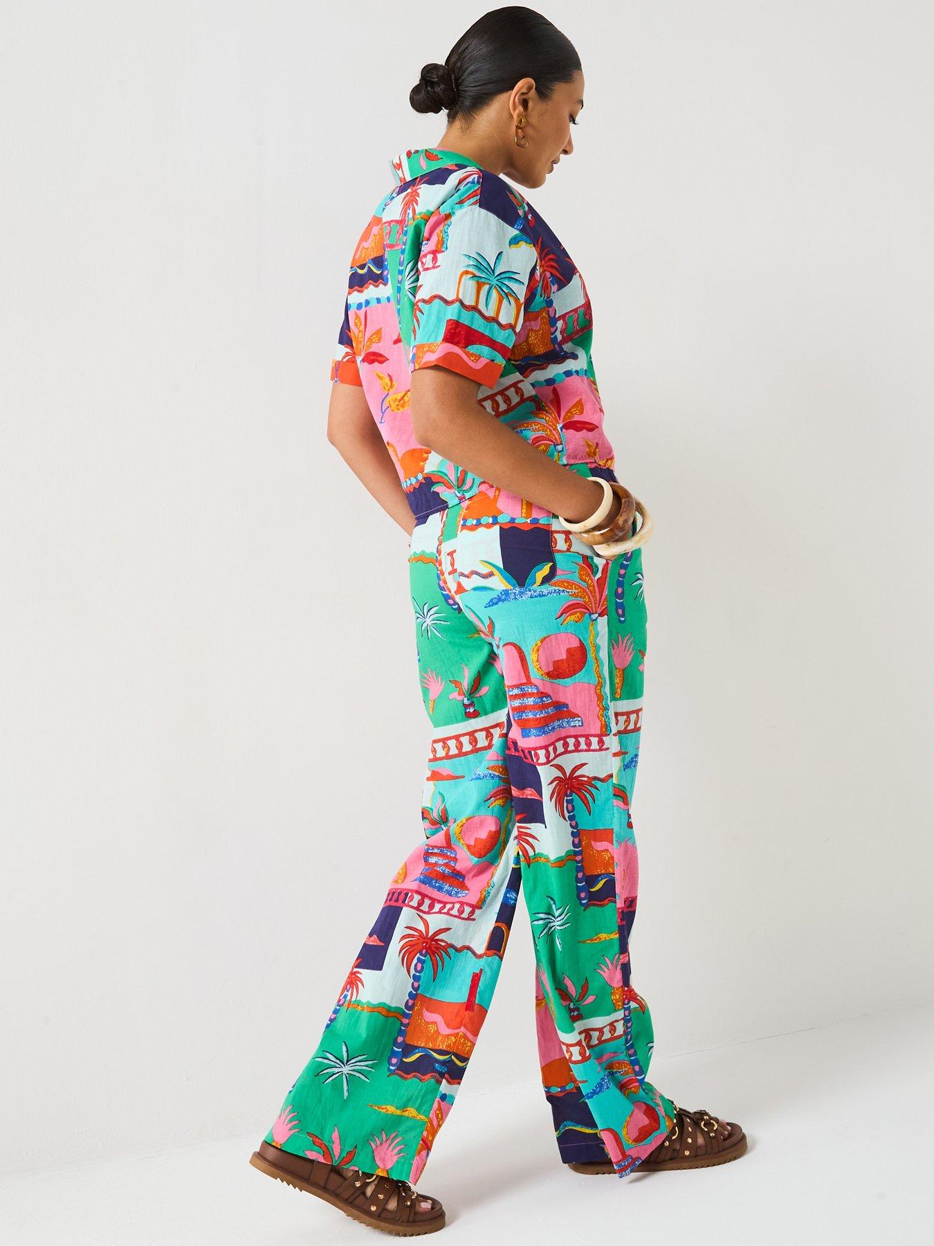  image of v-by-very-postcard-trouser-co-ord-multi