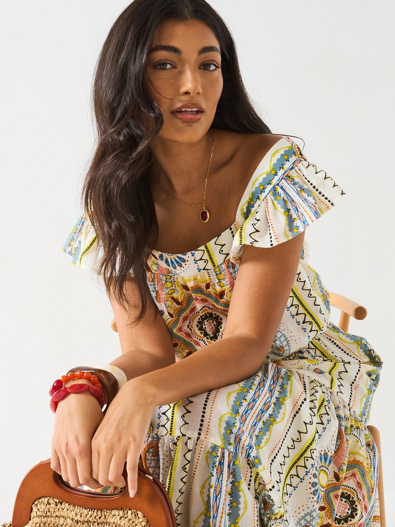 front image of v-by-very-square-neck-frill-mixed-print-blouse-co-ord-multi