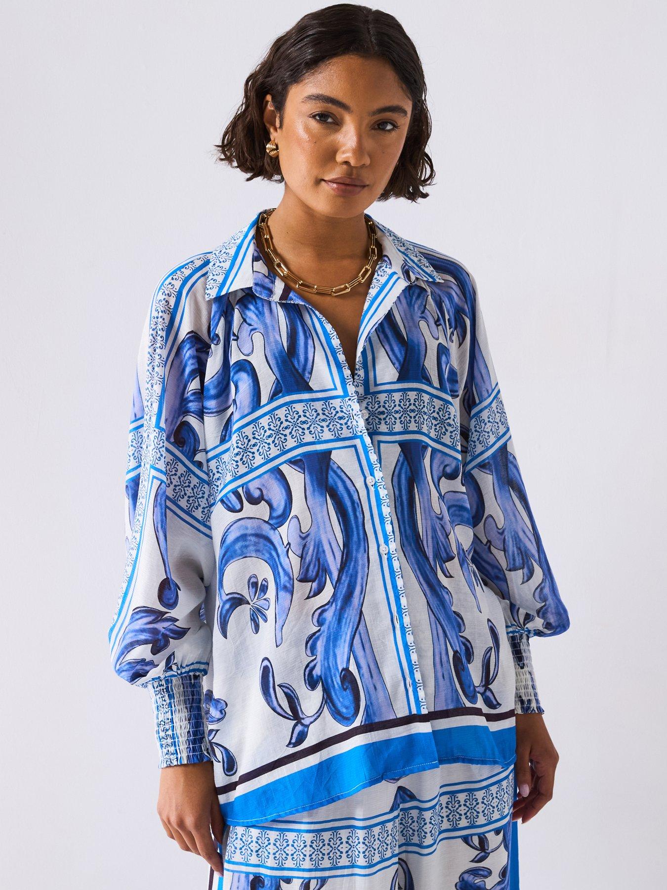 undefined Oversized Printed Shirt Co-Ord - Blue