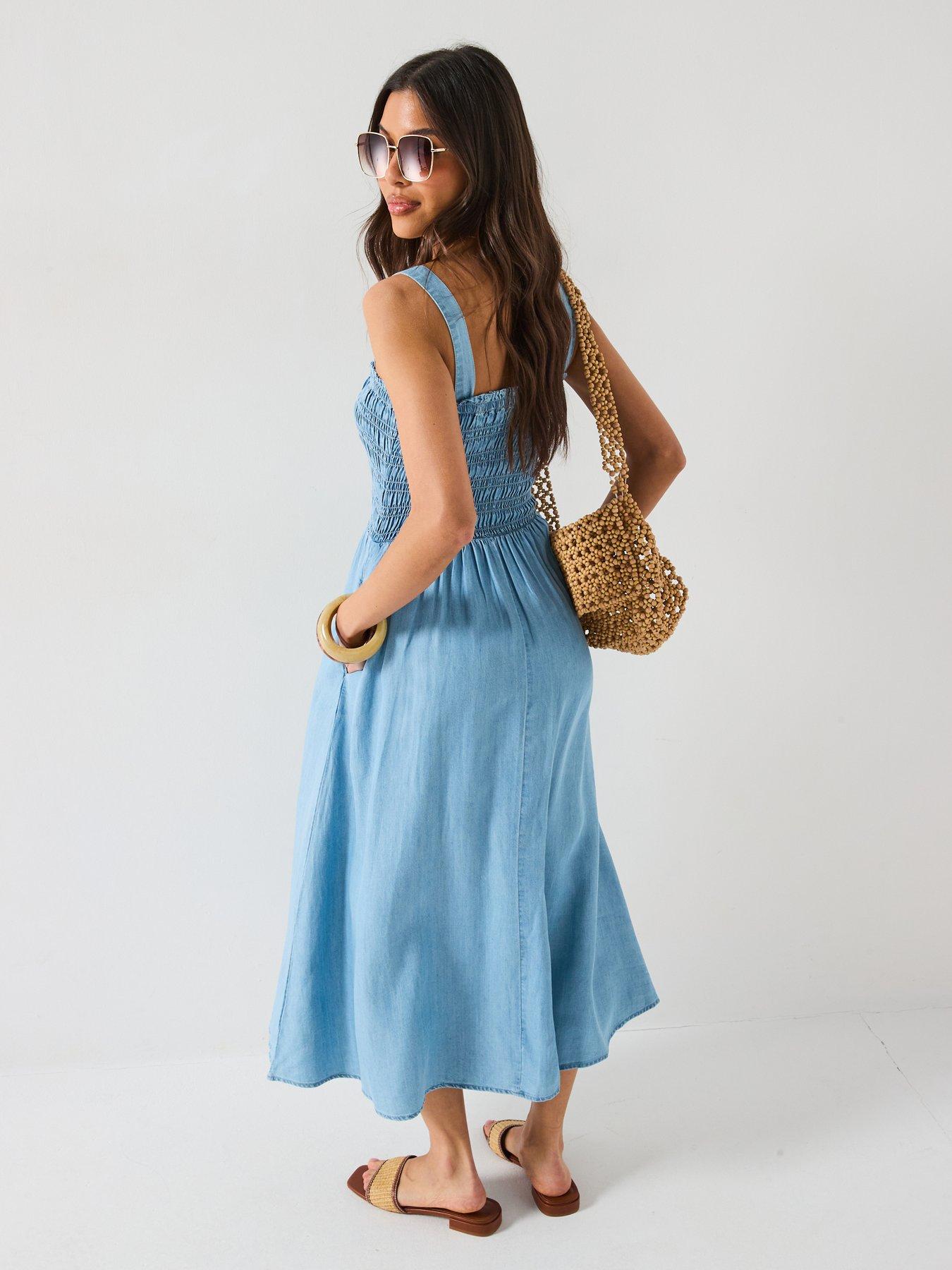  image of v-by-very-supersoft-smock-top-denim-dress-light-wash
