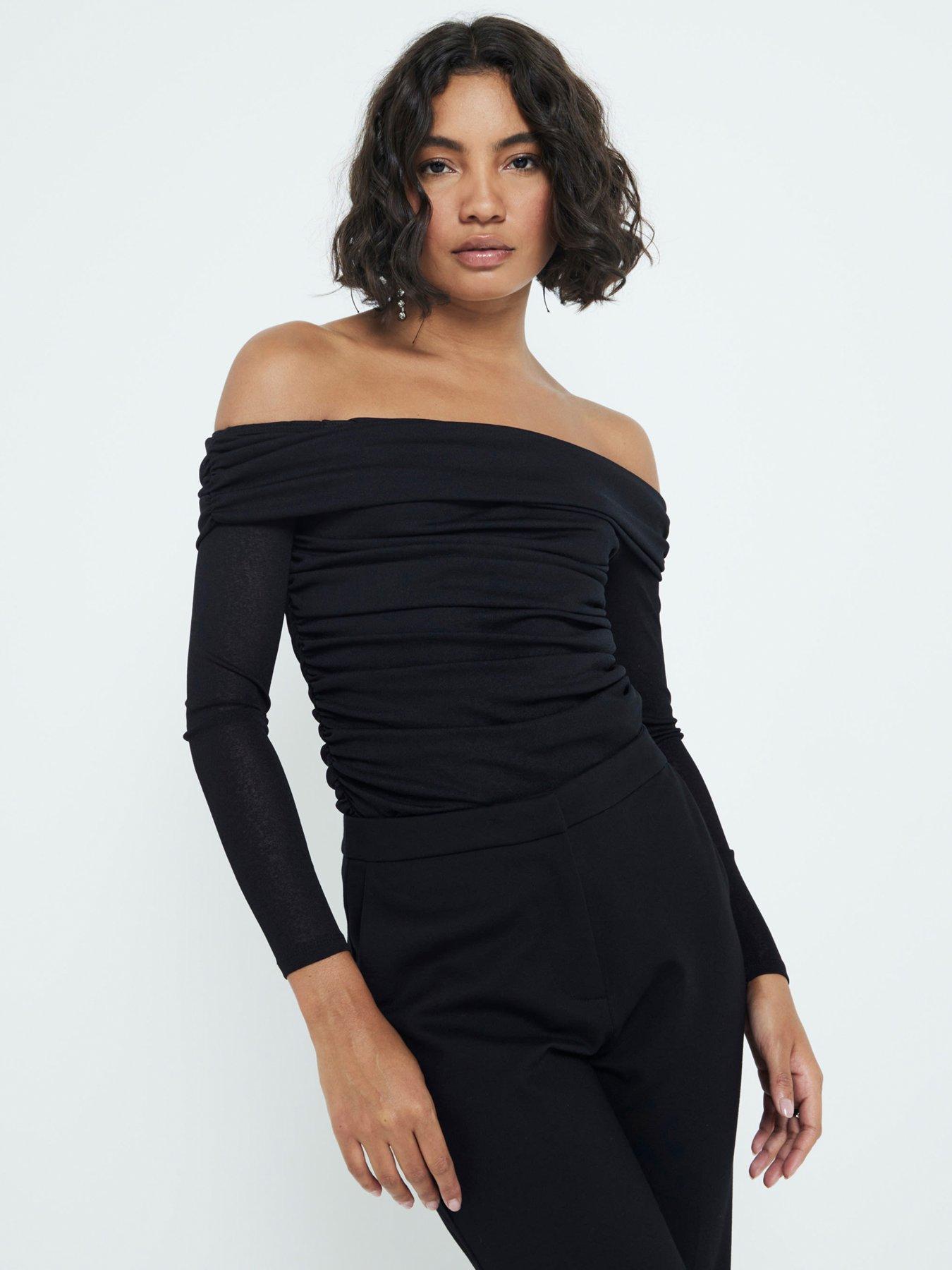 Ruched Bardot Top Black