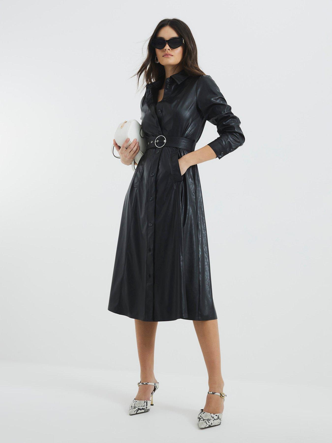 undefined Pu Shirt Midi Dress - Black