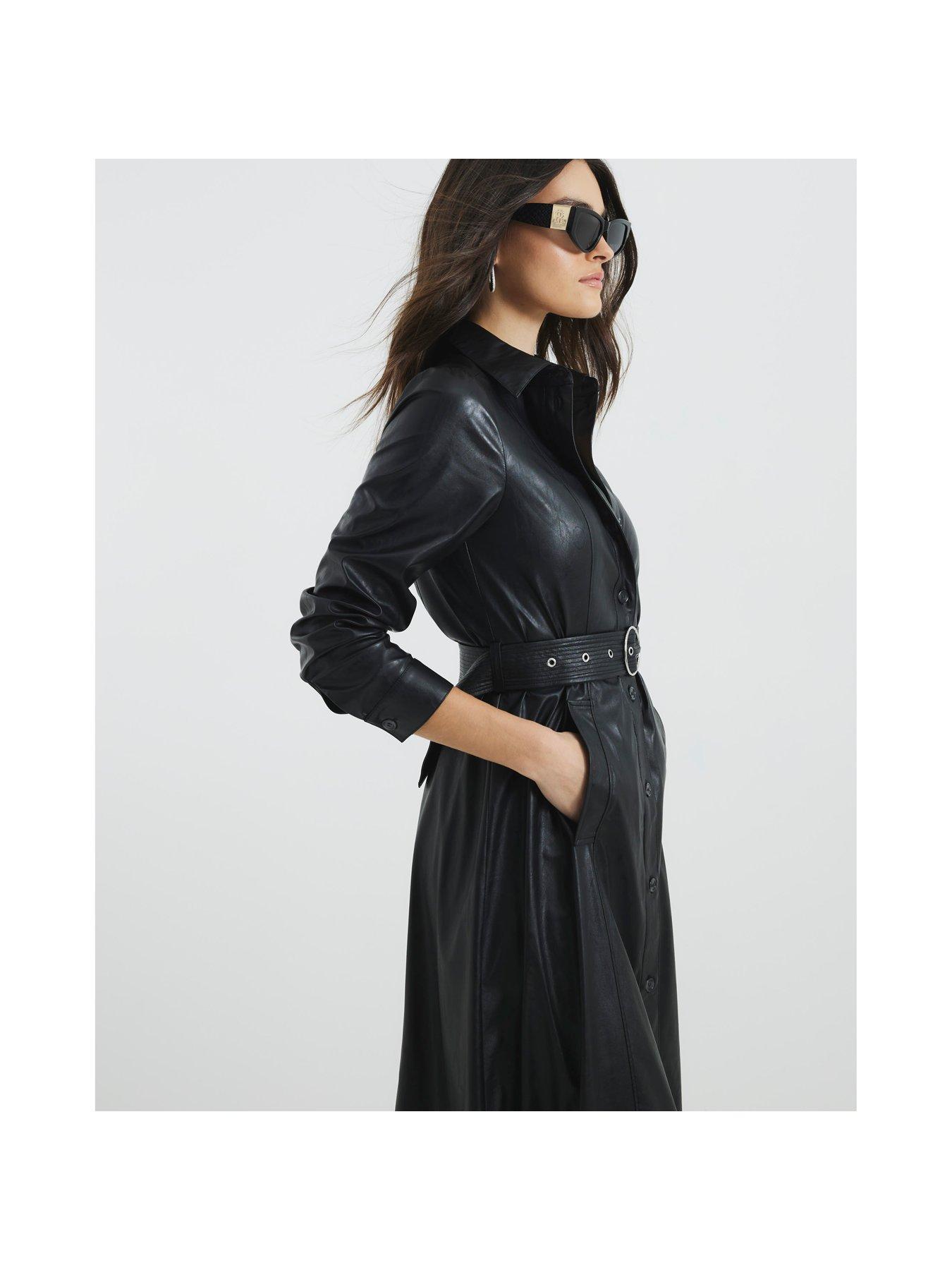 Image 2 of 5 of River Island Pu Shirt Midi Dress - Black
