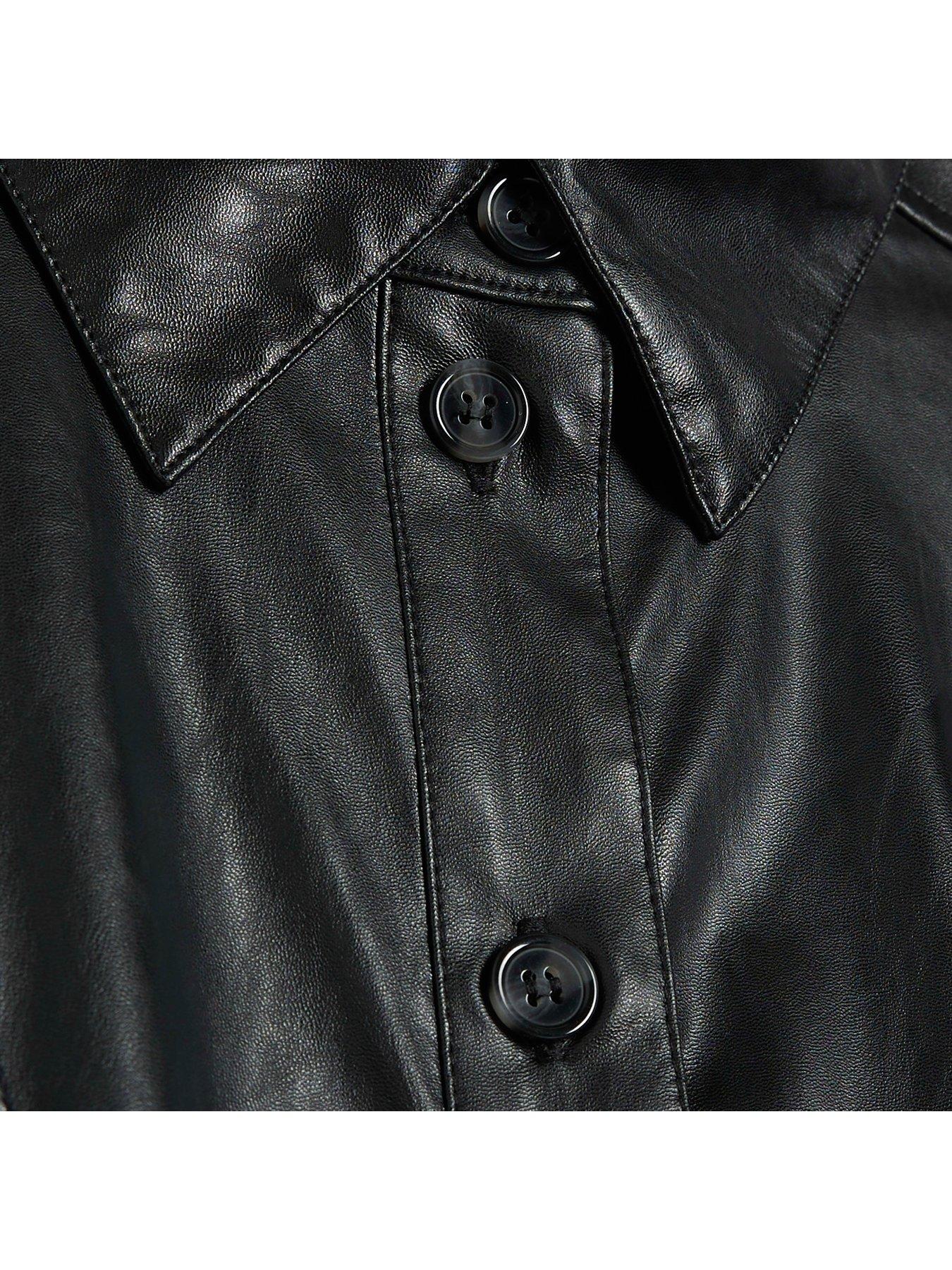 Image 5 of 5 of River Island Pu Shirt Midi Dress - Black