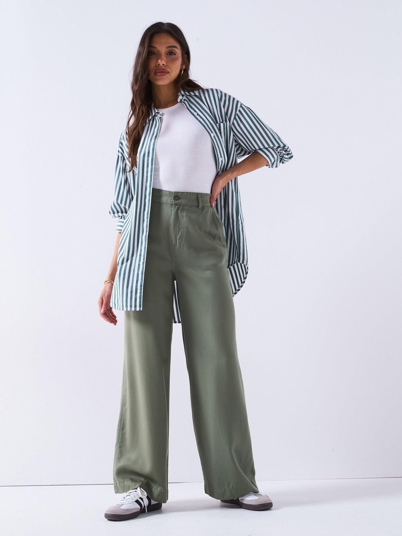 undefined High Waist Soft Touch Wide Leg Trouser - Khaki
