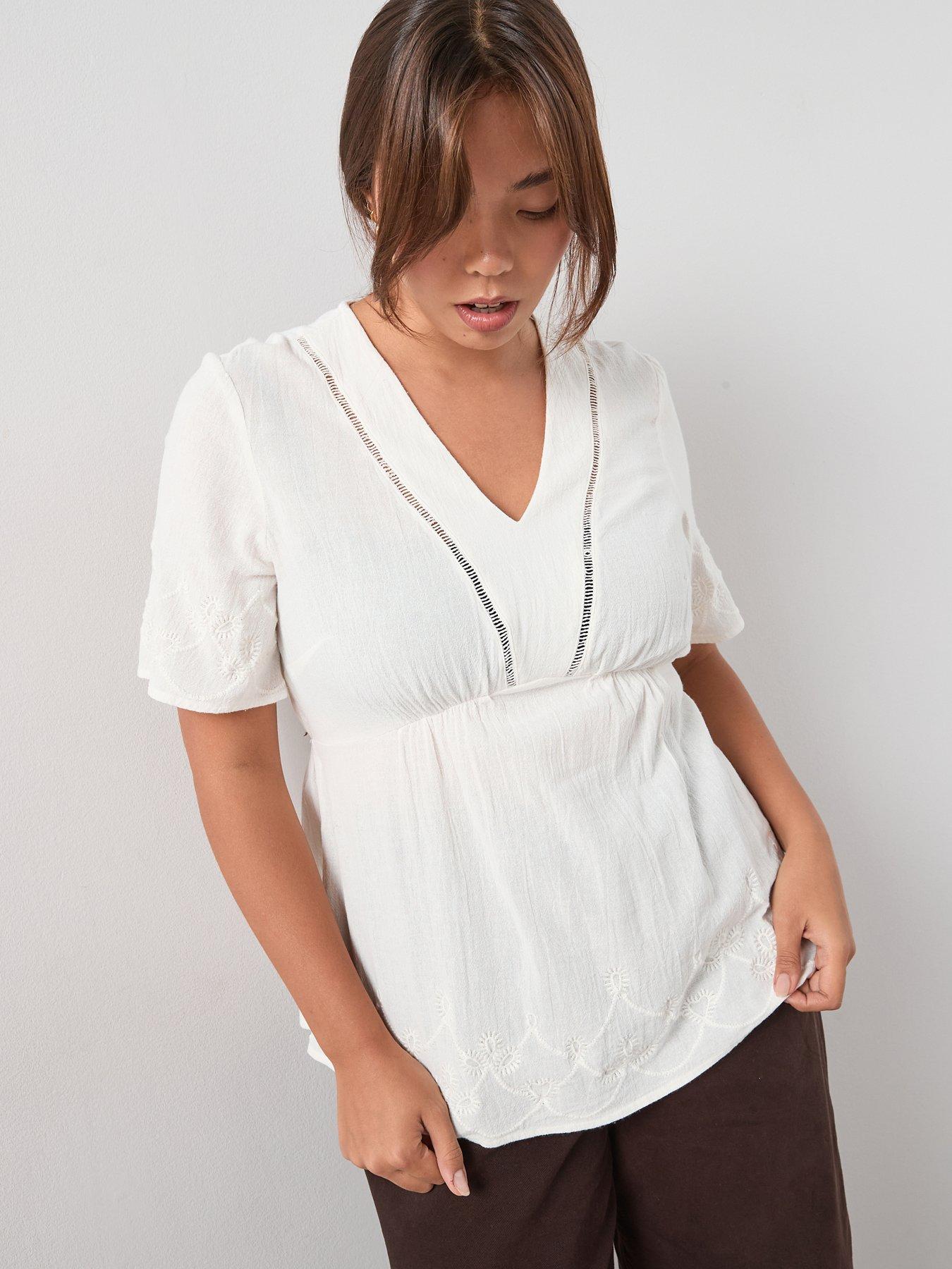 undefined Contrast Embroidery Angel Sleeve Blouse - Multi
