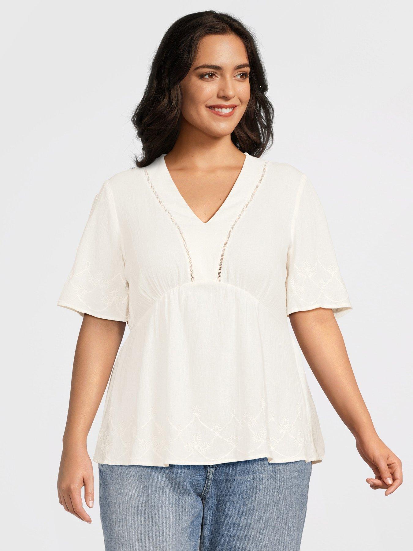 undefined Contrast Embroidery Angel Sleeve Blouse - Multi