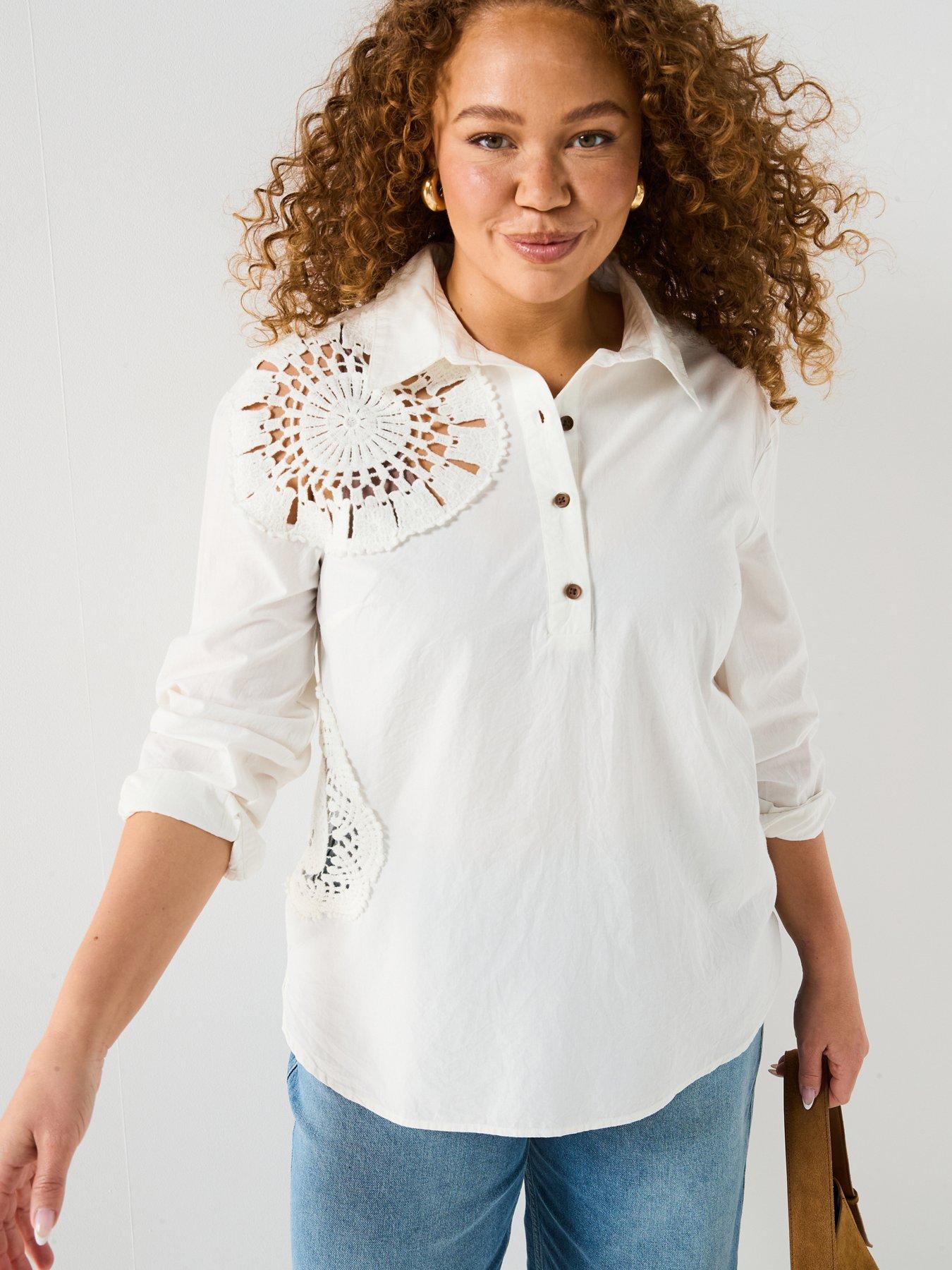 V by Very Curve Applique Crochet Shirt - White