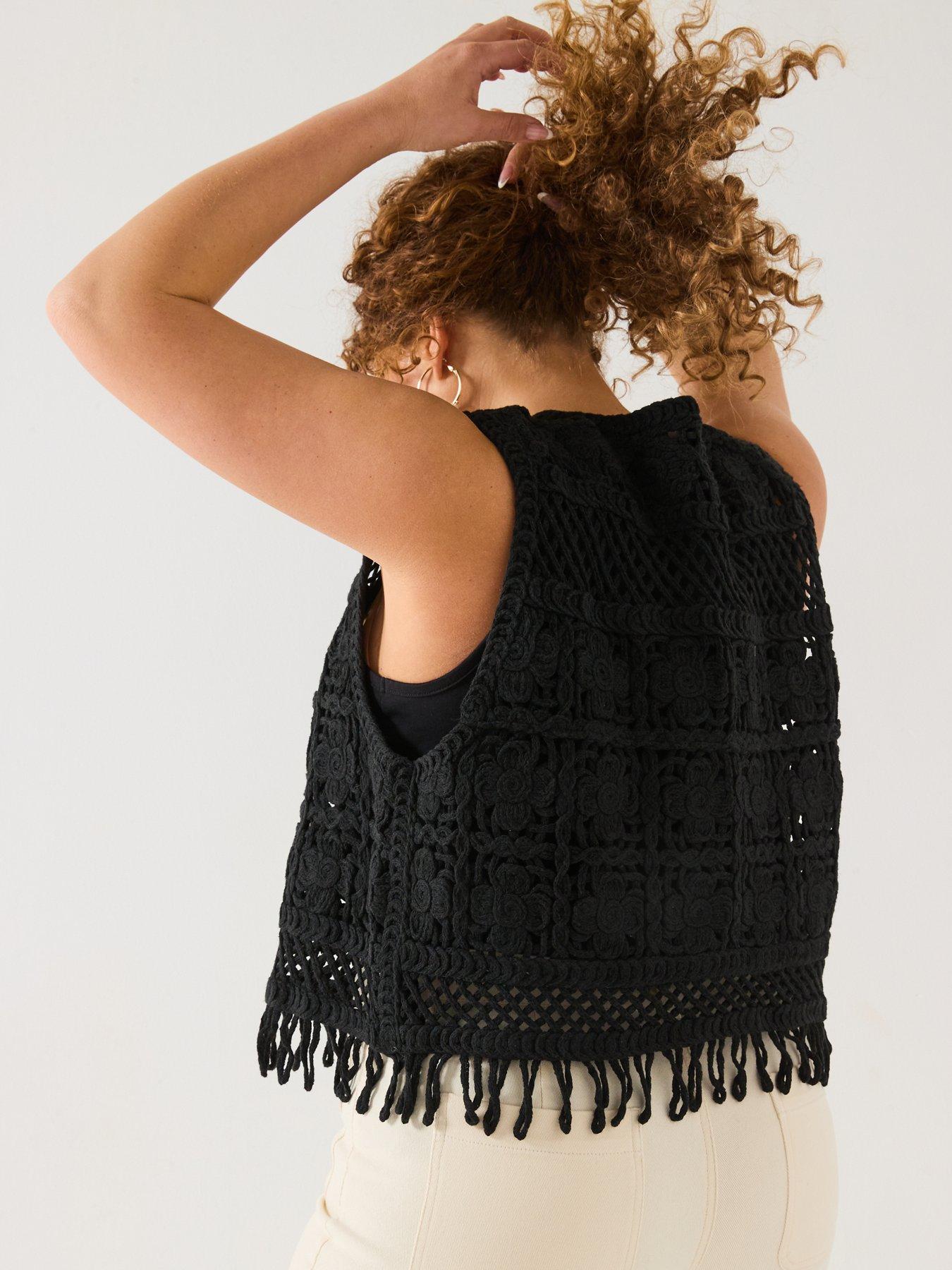 stillFront image of v-by-very-curve-crochet-waistcoat-black