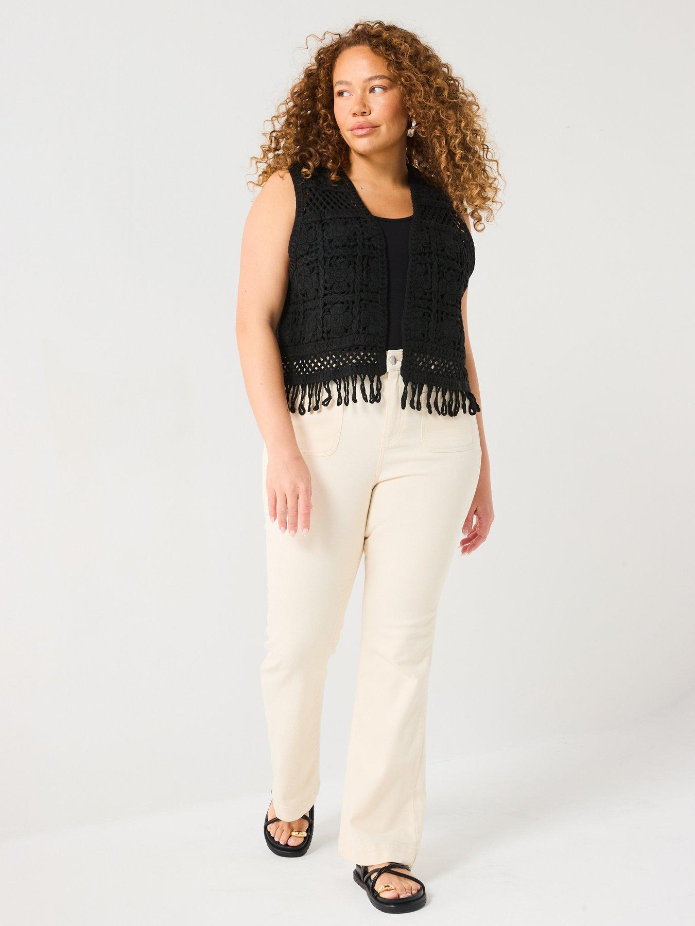  image of v-by-very-curve-crochet-waistcoat-black