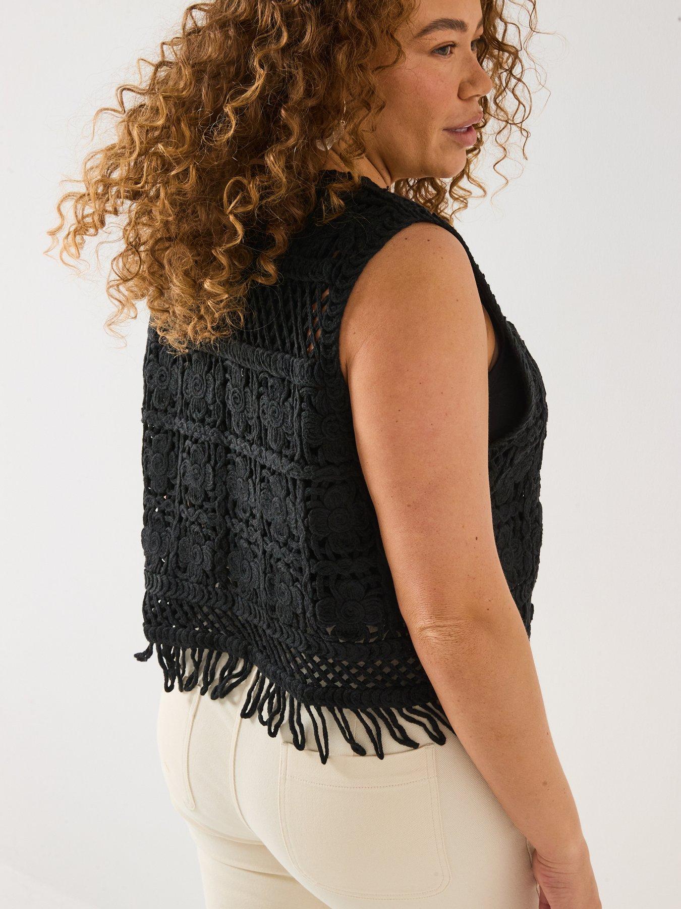  image of v-by-very-curve-crochet-waistcoat-black