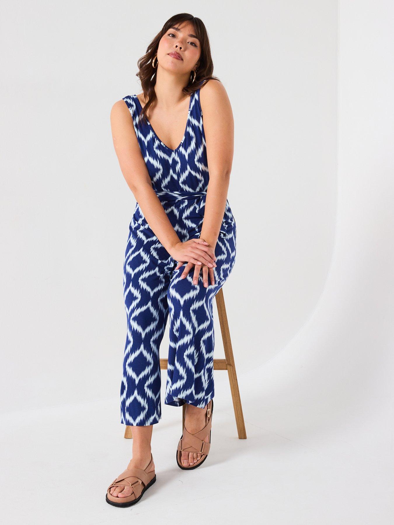  image of v-by-very-curve-belted-stretch-jersey-jumpsuit