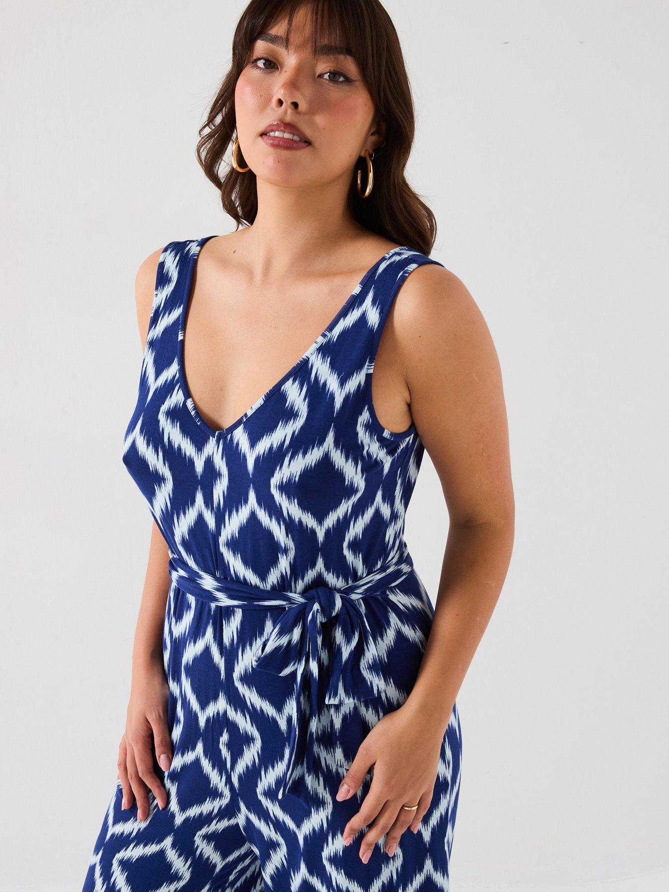  image of v-by-very-curve-belted-stretch-jersey-jumpsuit