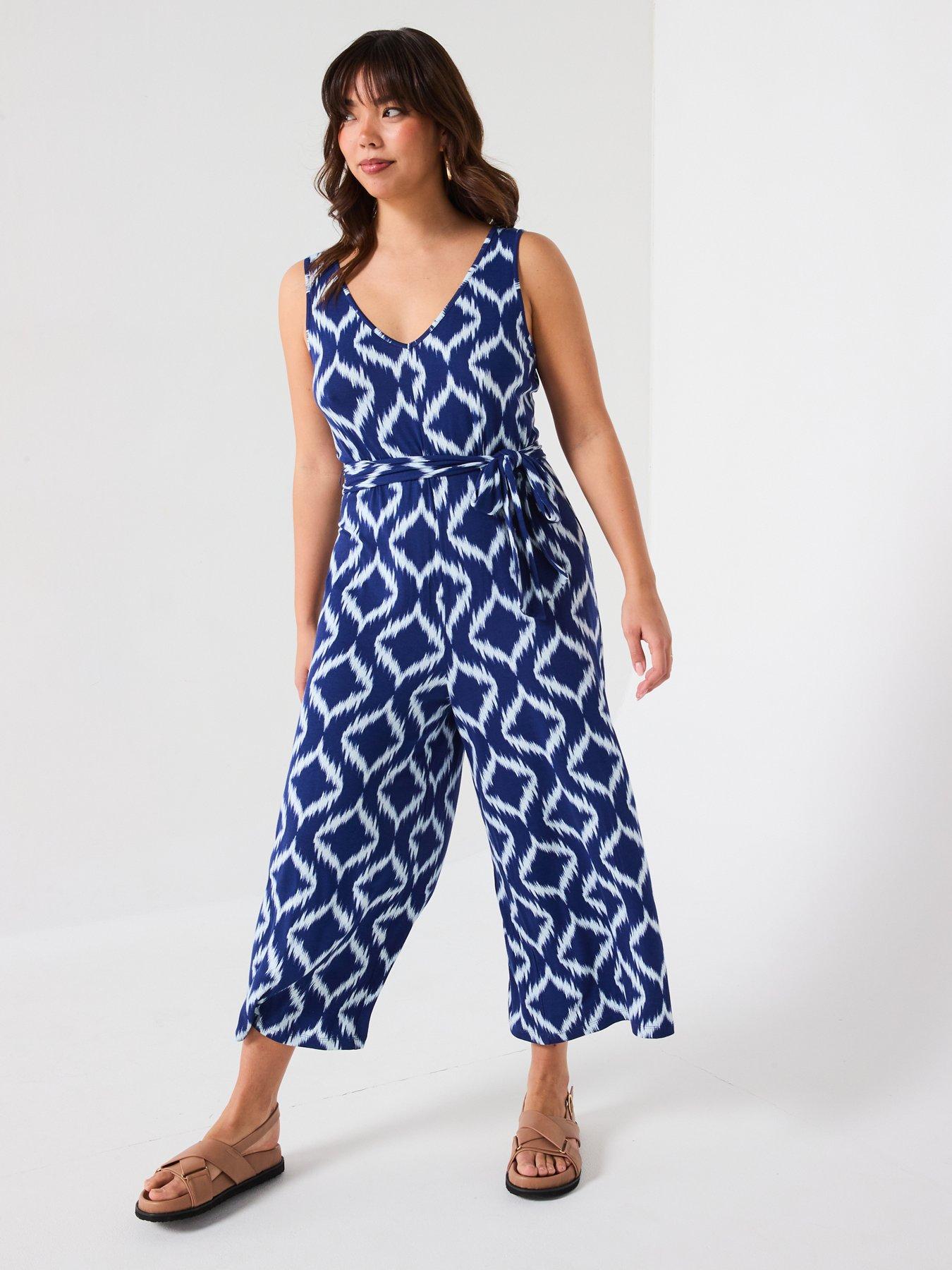  image of v-by-very-curve-belted-stretch-jersey-jumpsuit