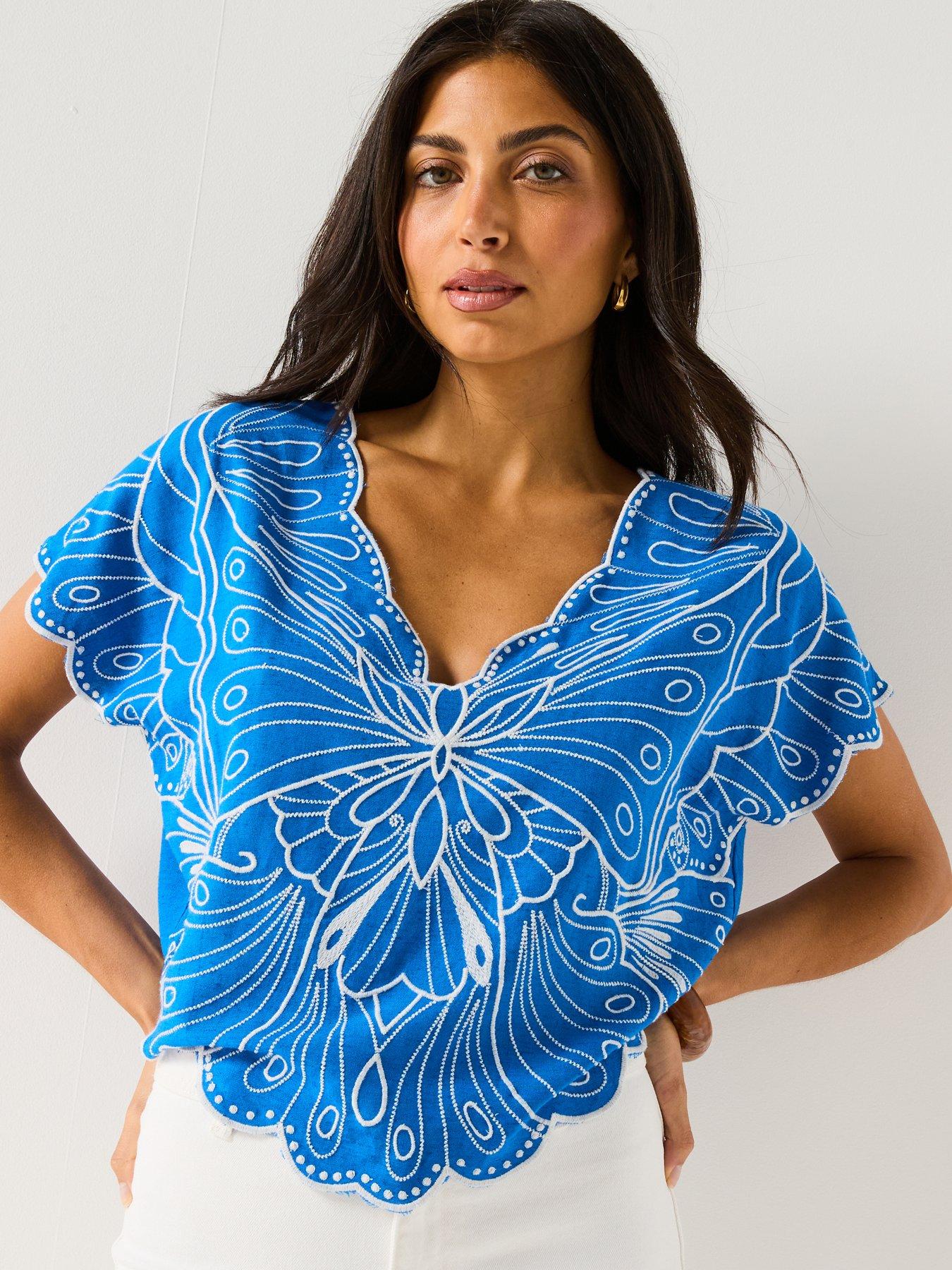 V by Very Batwing Butterfly Top - Blue