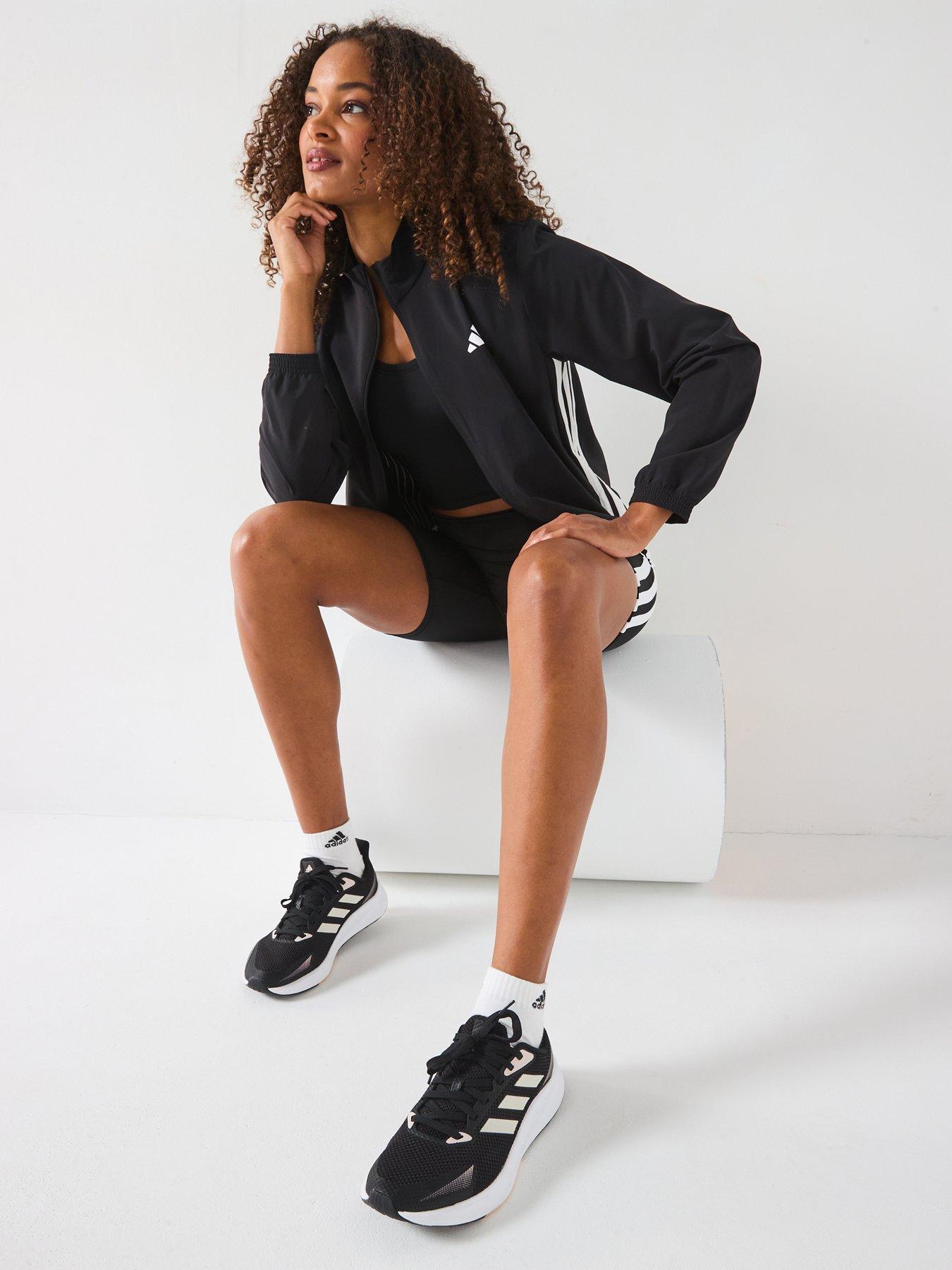 adidas Womens Train Essentials 3 Stripe Woven Jacket - Black