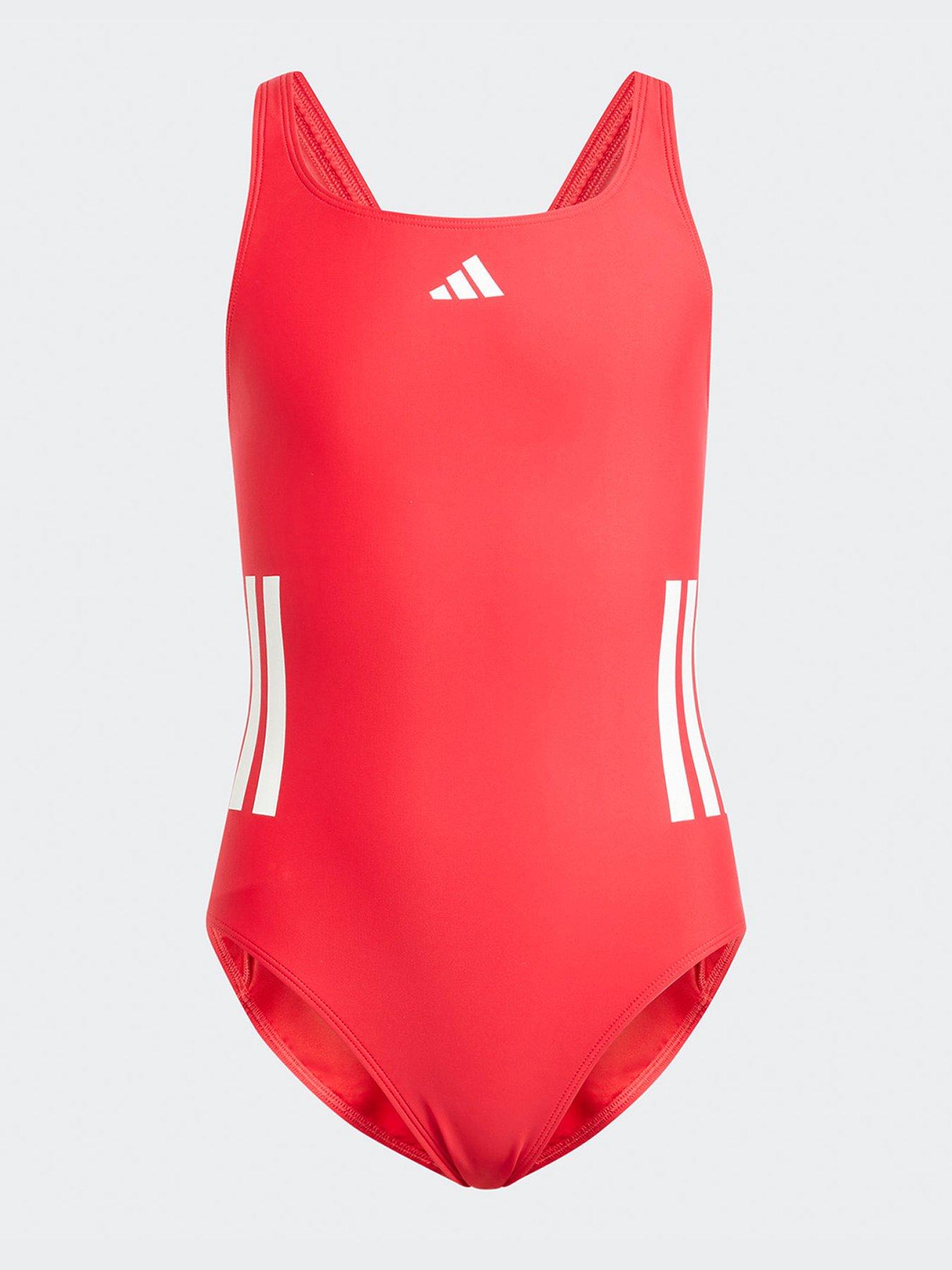 adidas-junior-girls-3-stripe-swimsuit-red