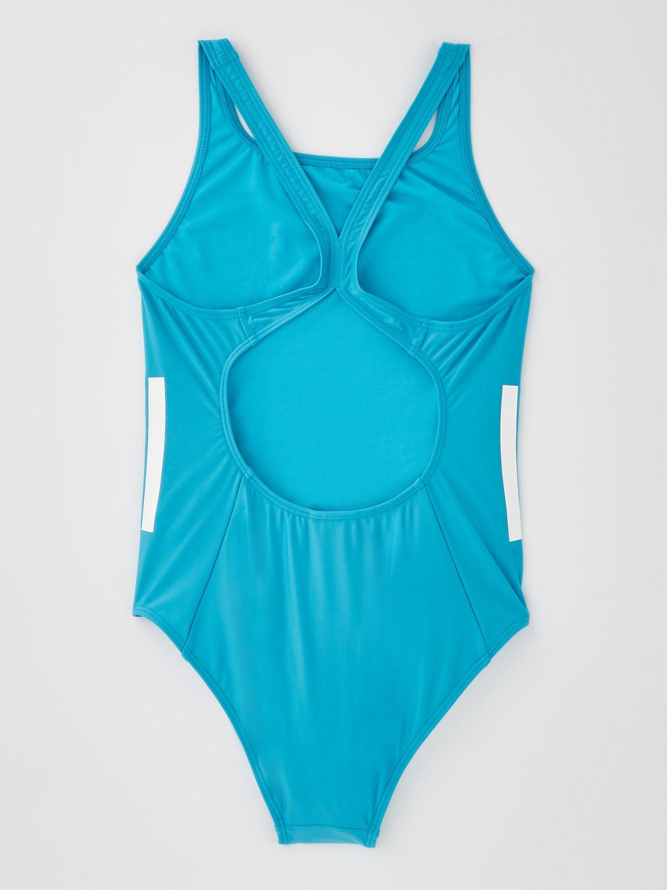  image of adidas-junior-girls-3-stripe-swimsuit-blue