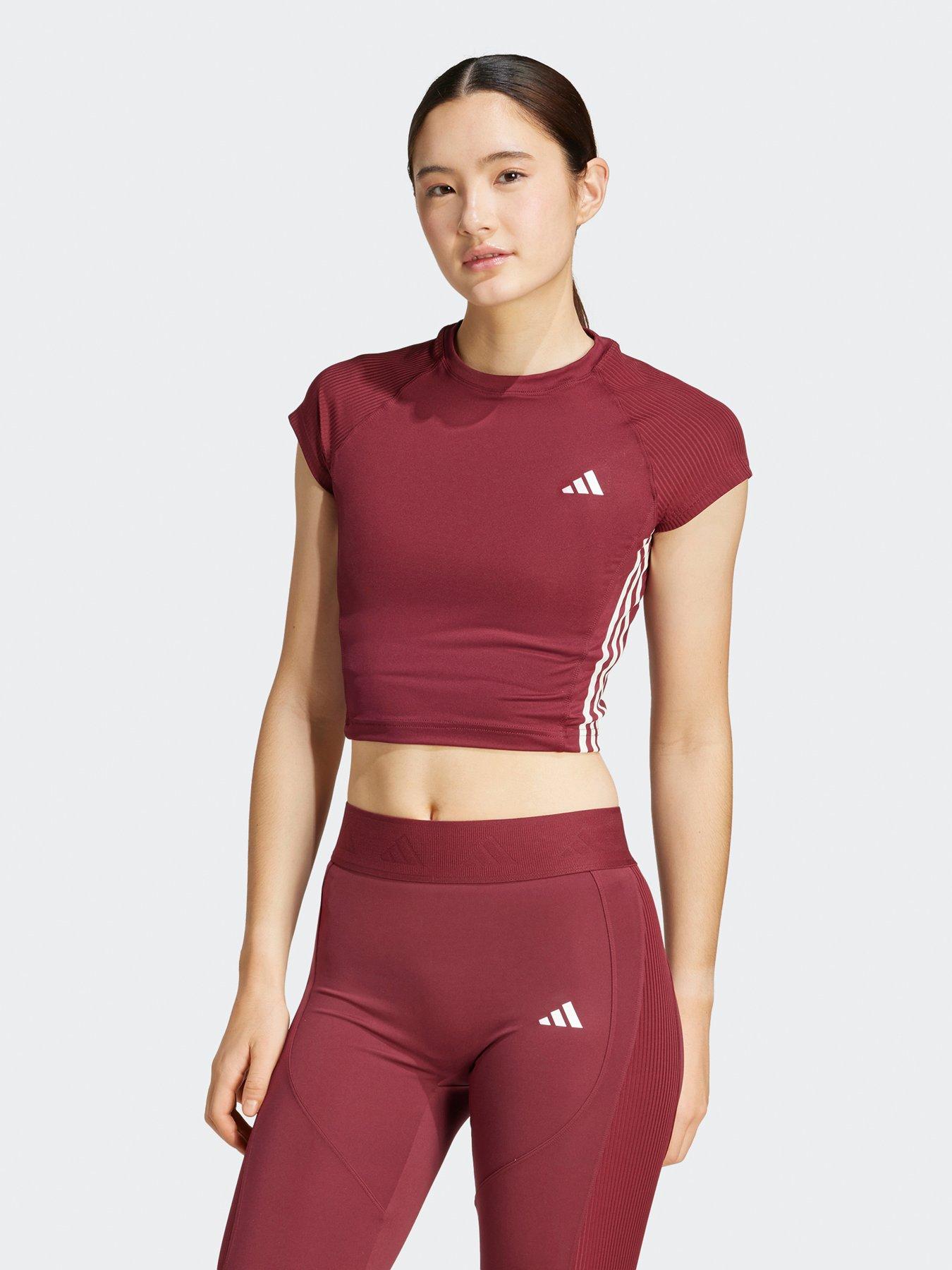 adidas Womens Training Hyperglam Crop T-Shirt - Burgundy - Red