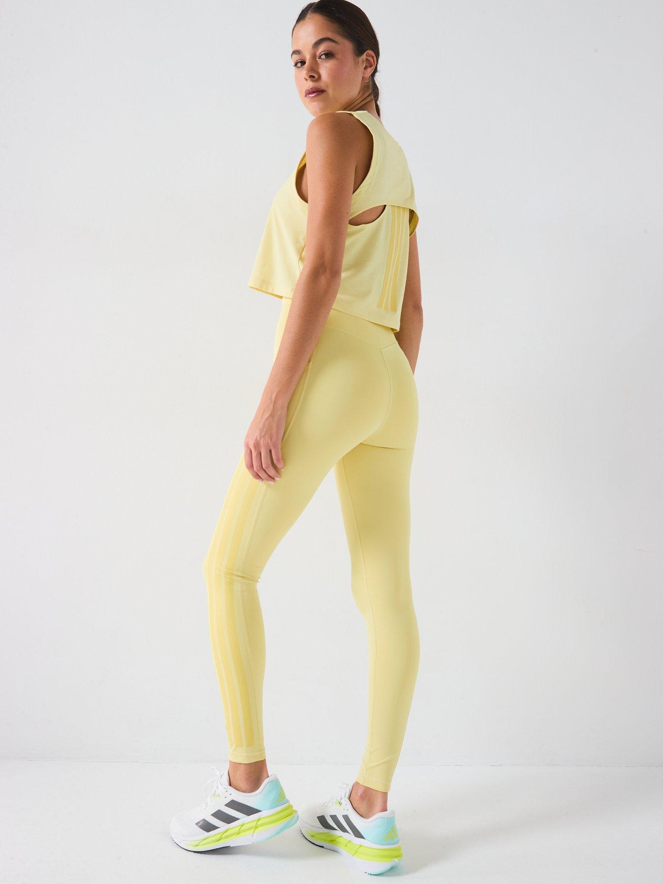  image of adidas-womens-training-optime-3-stripe-11-tights-powder-yellow