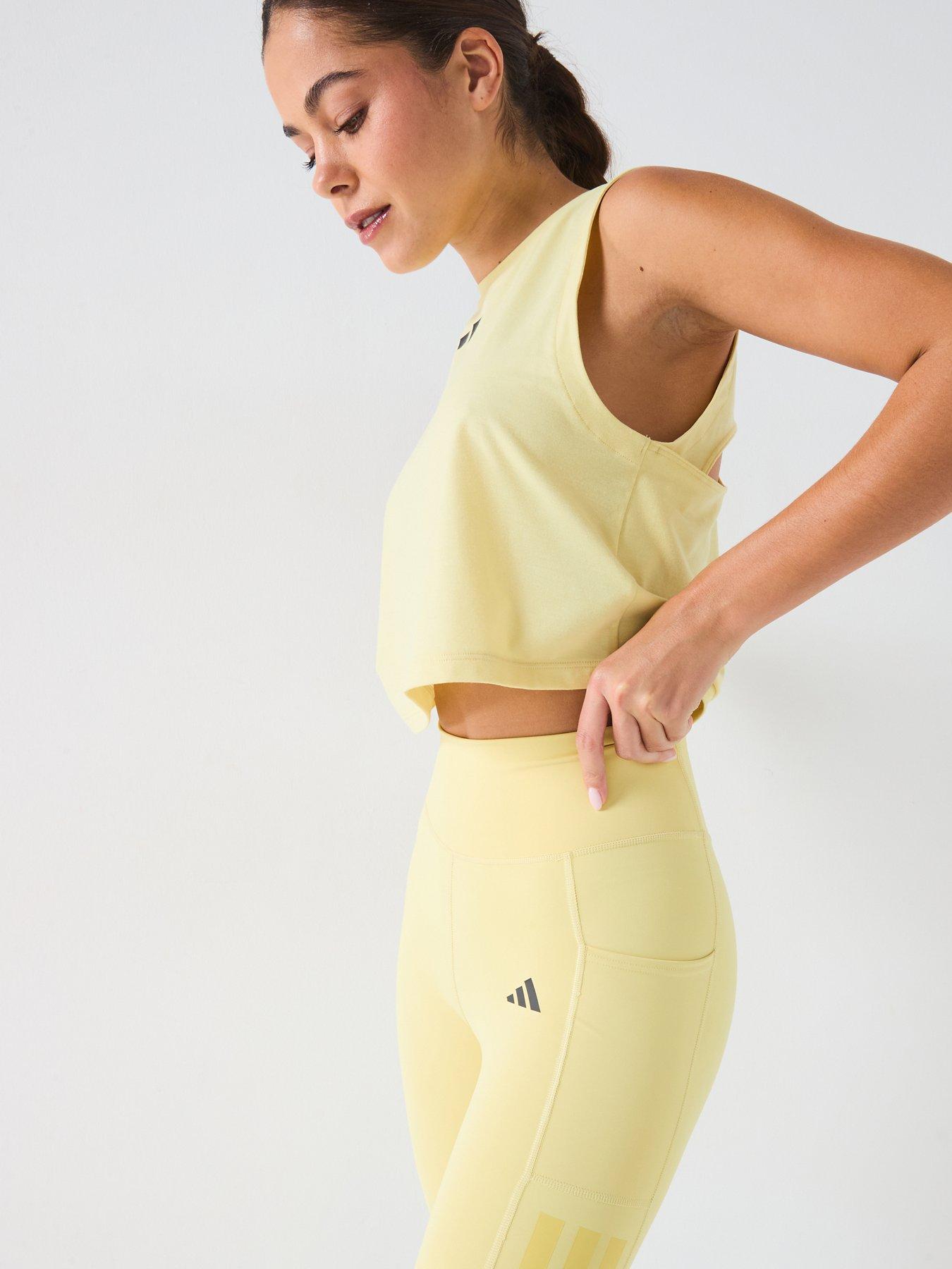  image of adidas-womens-training-optime-3-stripe-11-tights-powder-yellow