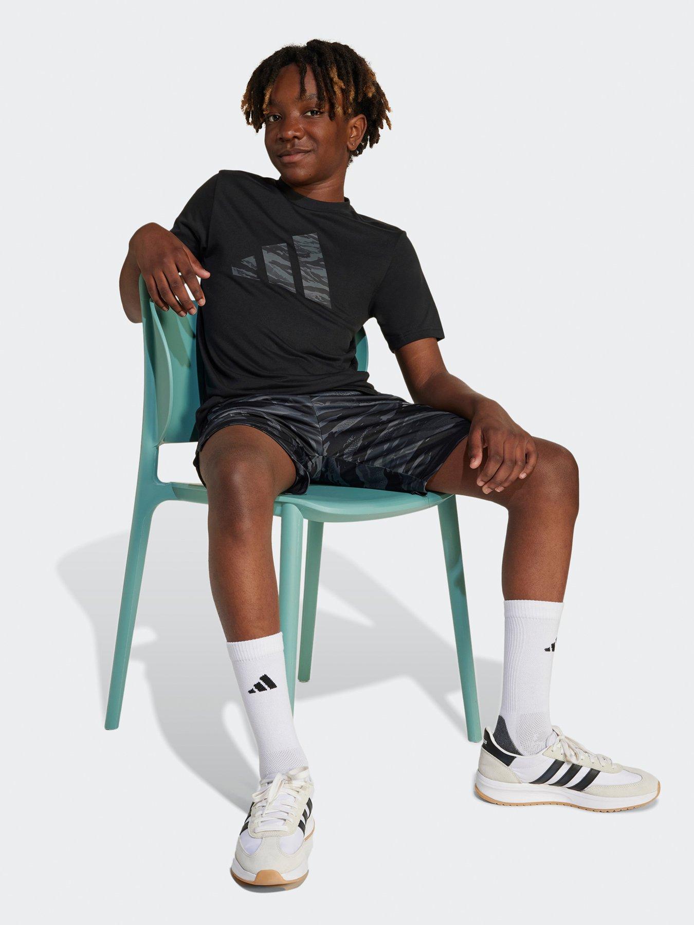  image of adidas-junior-boys-train-essentials-camo-tee-black