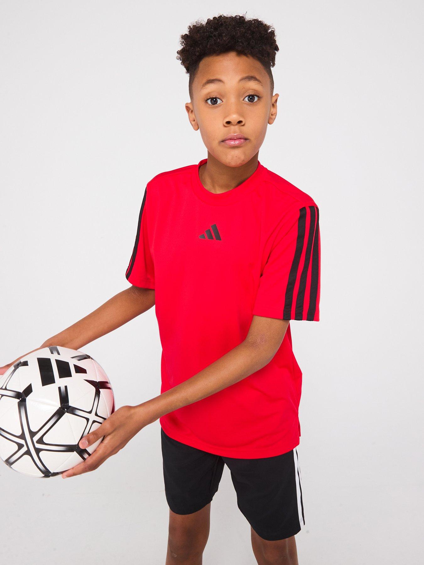 adidas Junior Boys Train Essentials 3 Stripe T-Shirt - Red