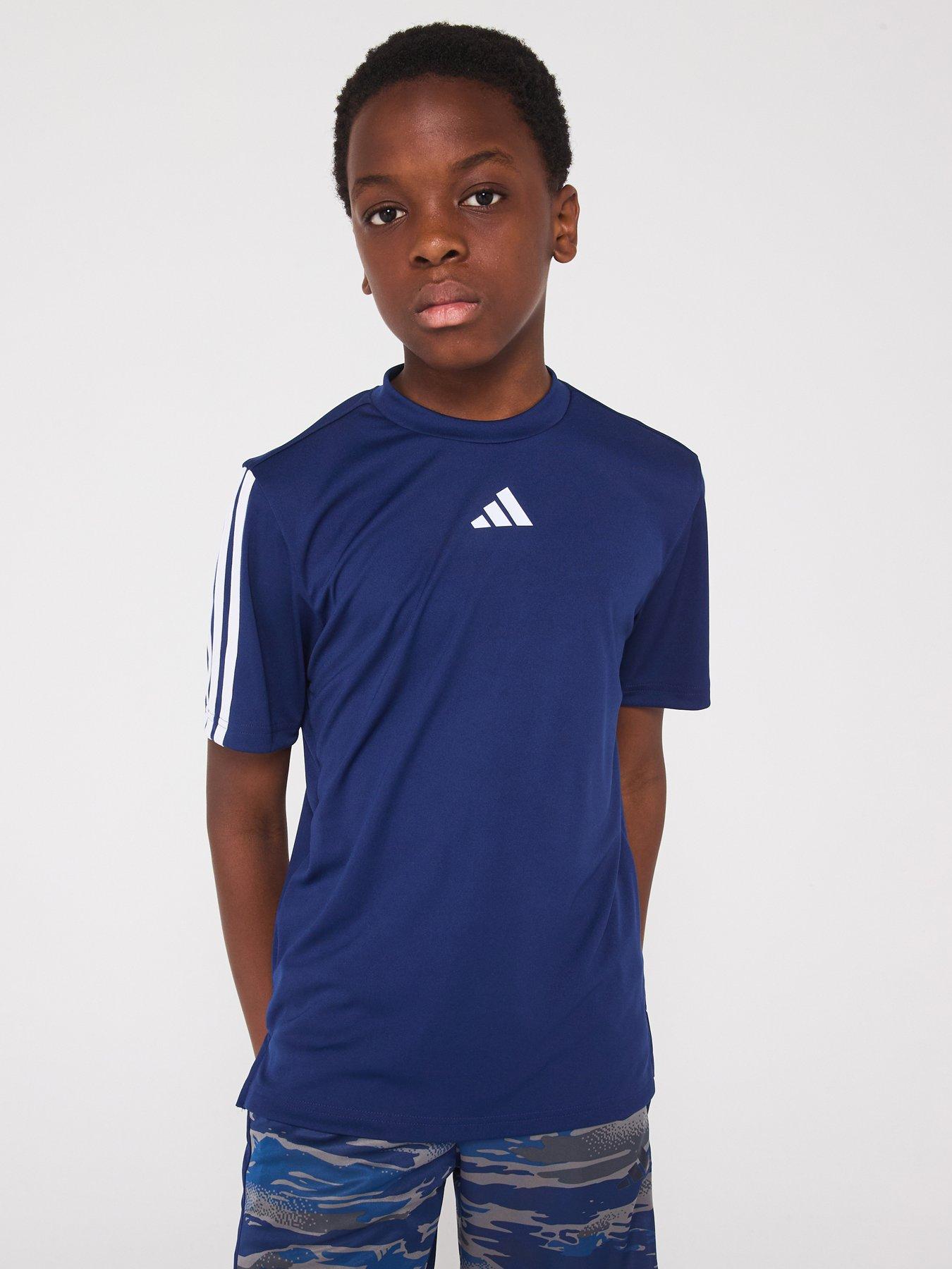 adidas Junior Boys Train Essentials 3 Stripe T-Shirt - Navy