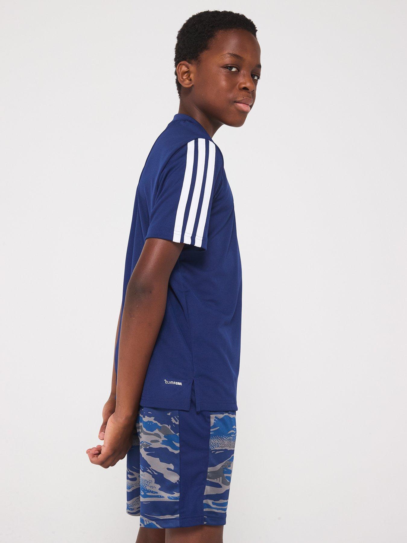 Image 2 of 6 of adidas Junior Boys Train Essentials 3 Stripe T-Shirt - Navy