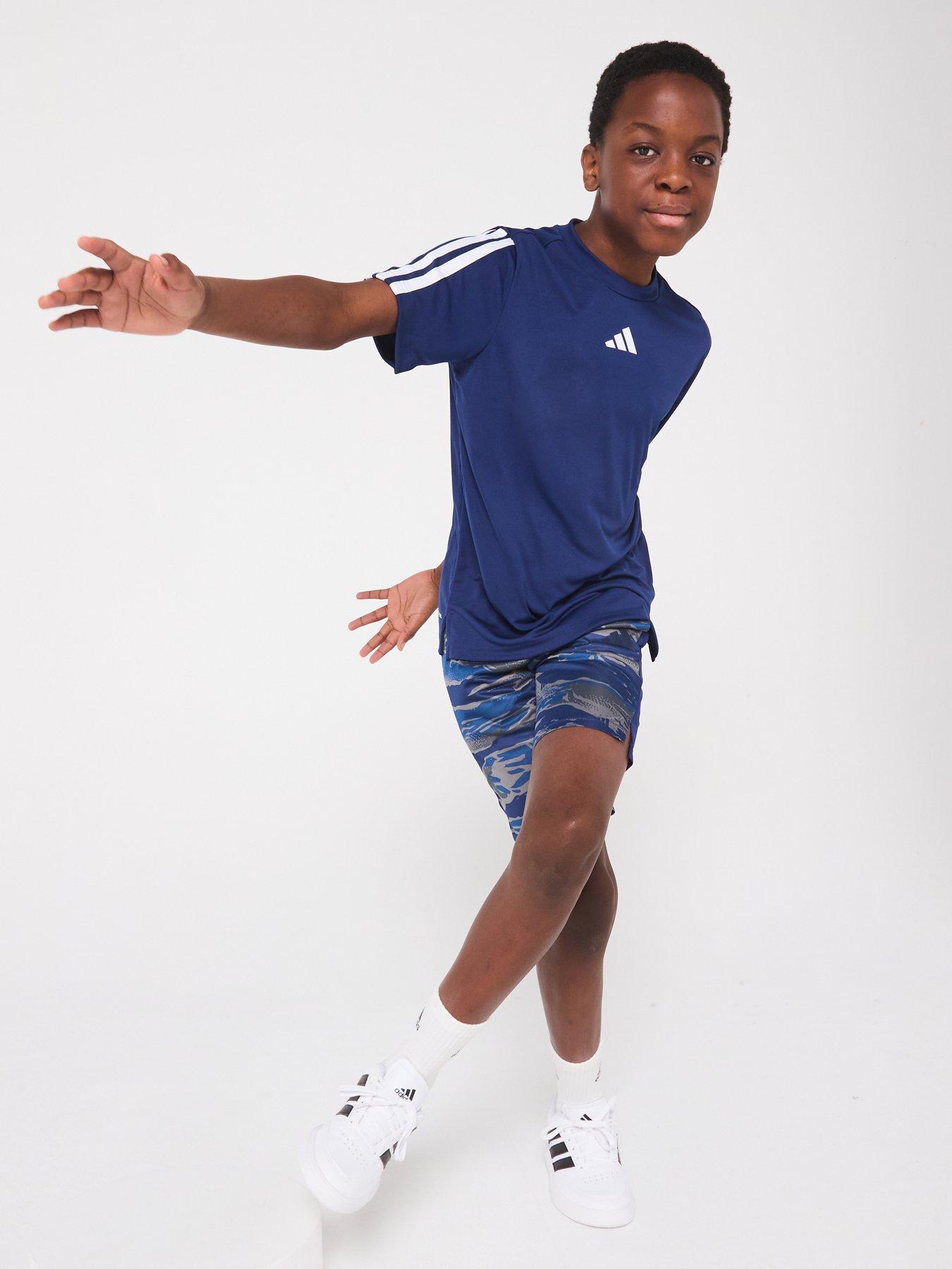 Image 3 of 6 of adidas Junior Boys Train Essentials 3 Stripe T-Shirt - Navy