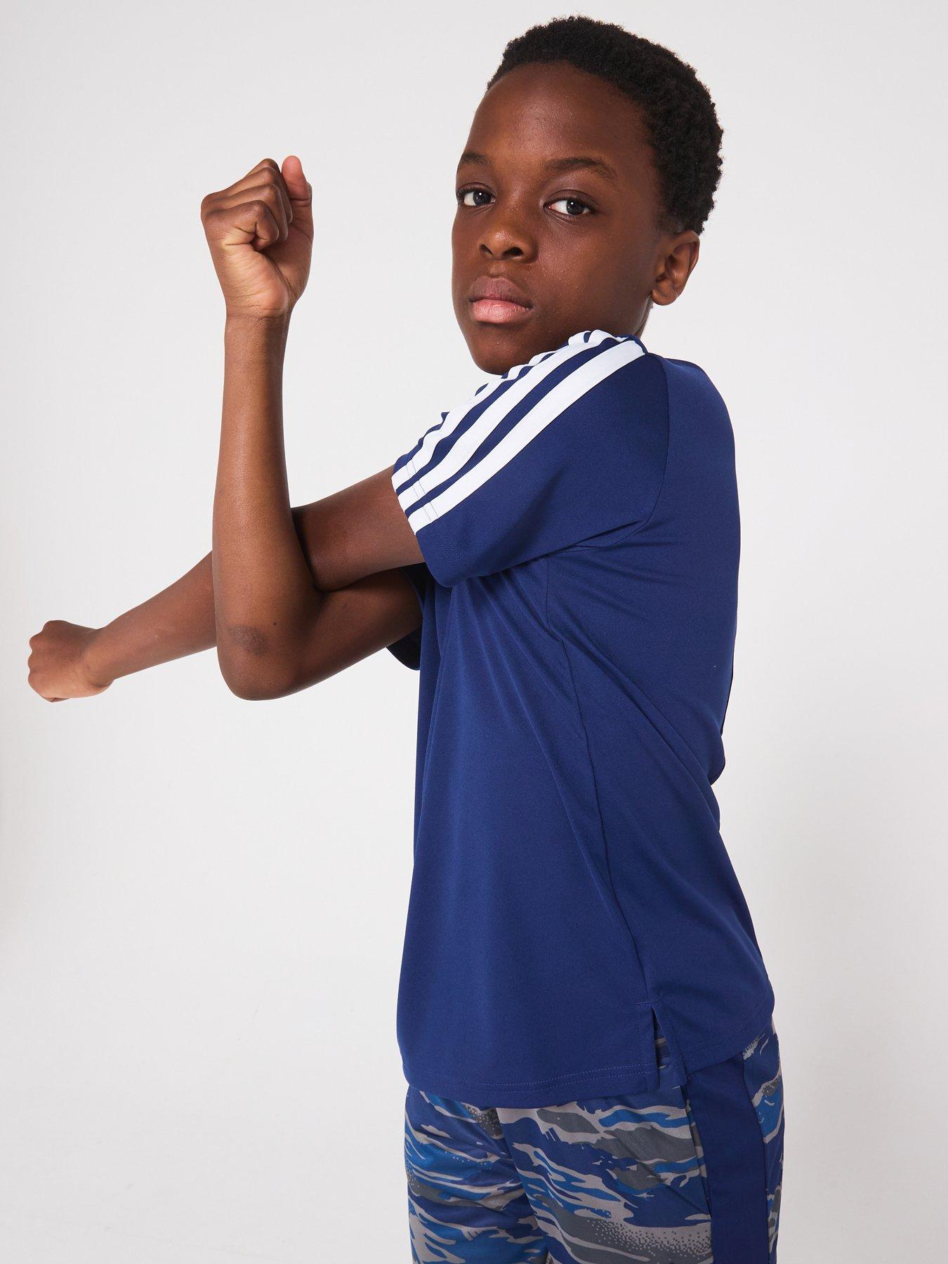 Image 5 of 6 of adidas Junior Boys Train Essentials 3 Stripe T-Shirt - Navy