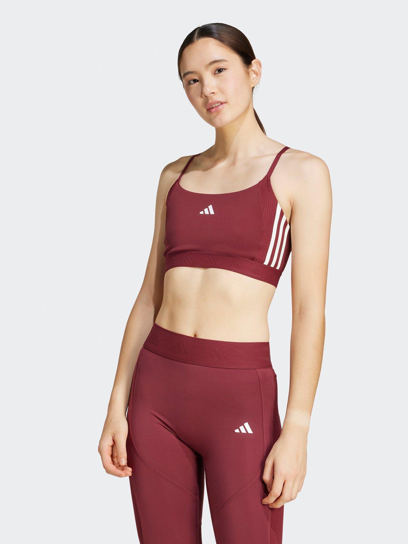  image of adidas-womens-training-low-support-hyperglam-sports-bra-burgundy-red