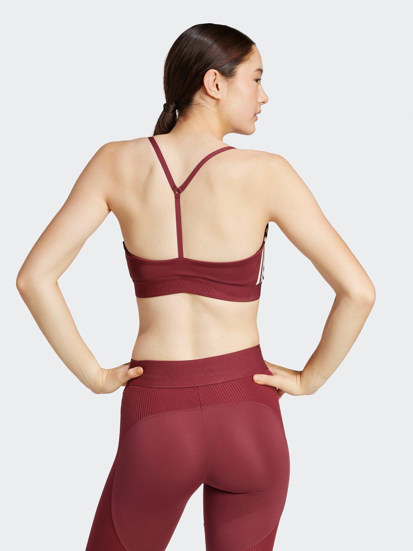  image of adidas-womens-training-low-support-hyperglam-sports-bra-burgundy-red