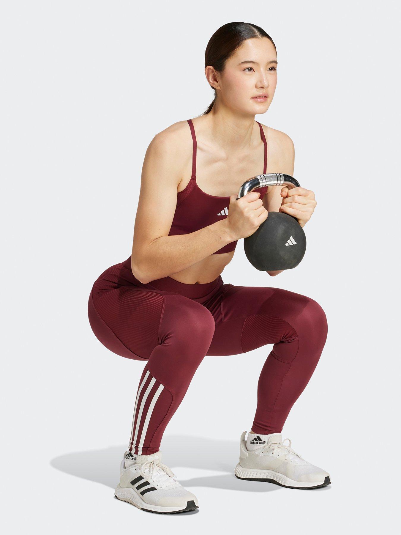  image of adidas-womens-training-low-support-hyperglam-sports-bra-burgundy-red