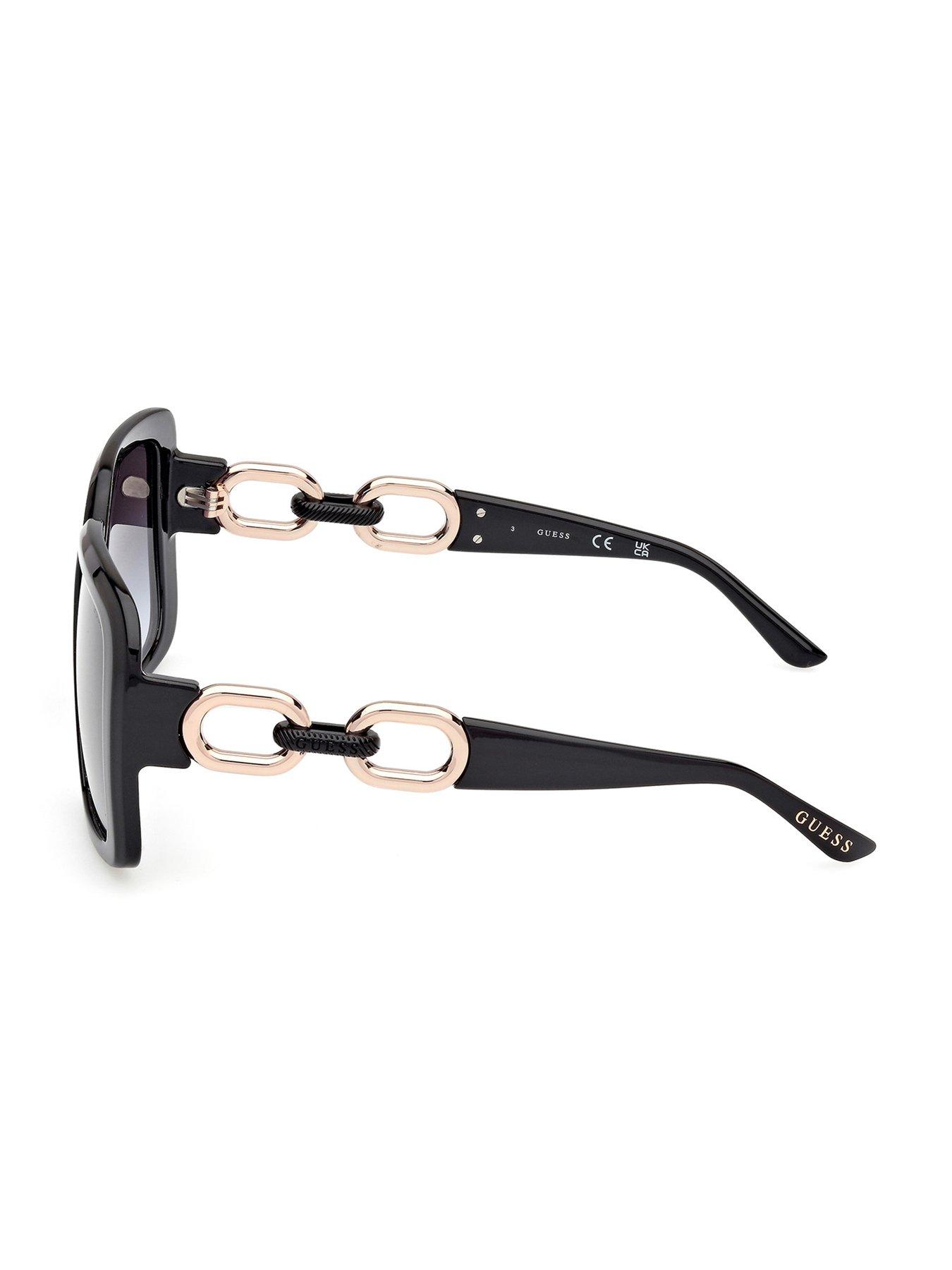 Image 5 of 6 of Guess Square Chain Side Sunglasses - Black