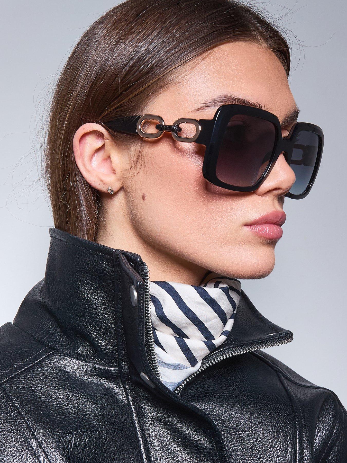 Image 6 of 6 of Guess Square Chain Side Sunglasses - Black