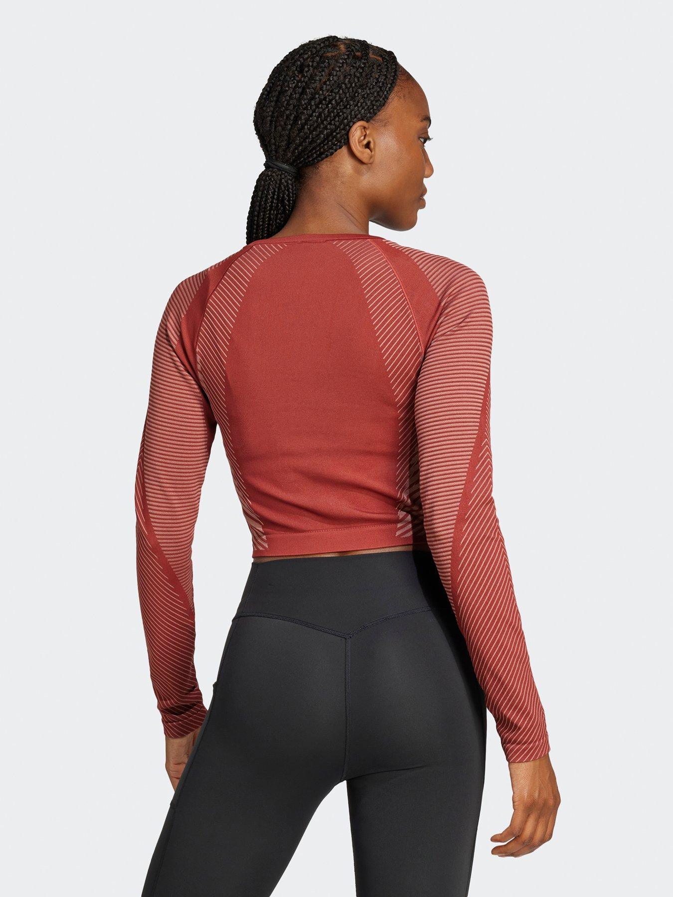  image of adidas-womens-training-seamless-long-sleeve-crop-top-red