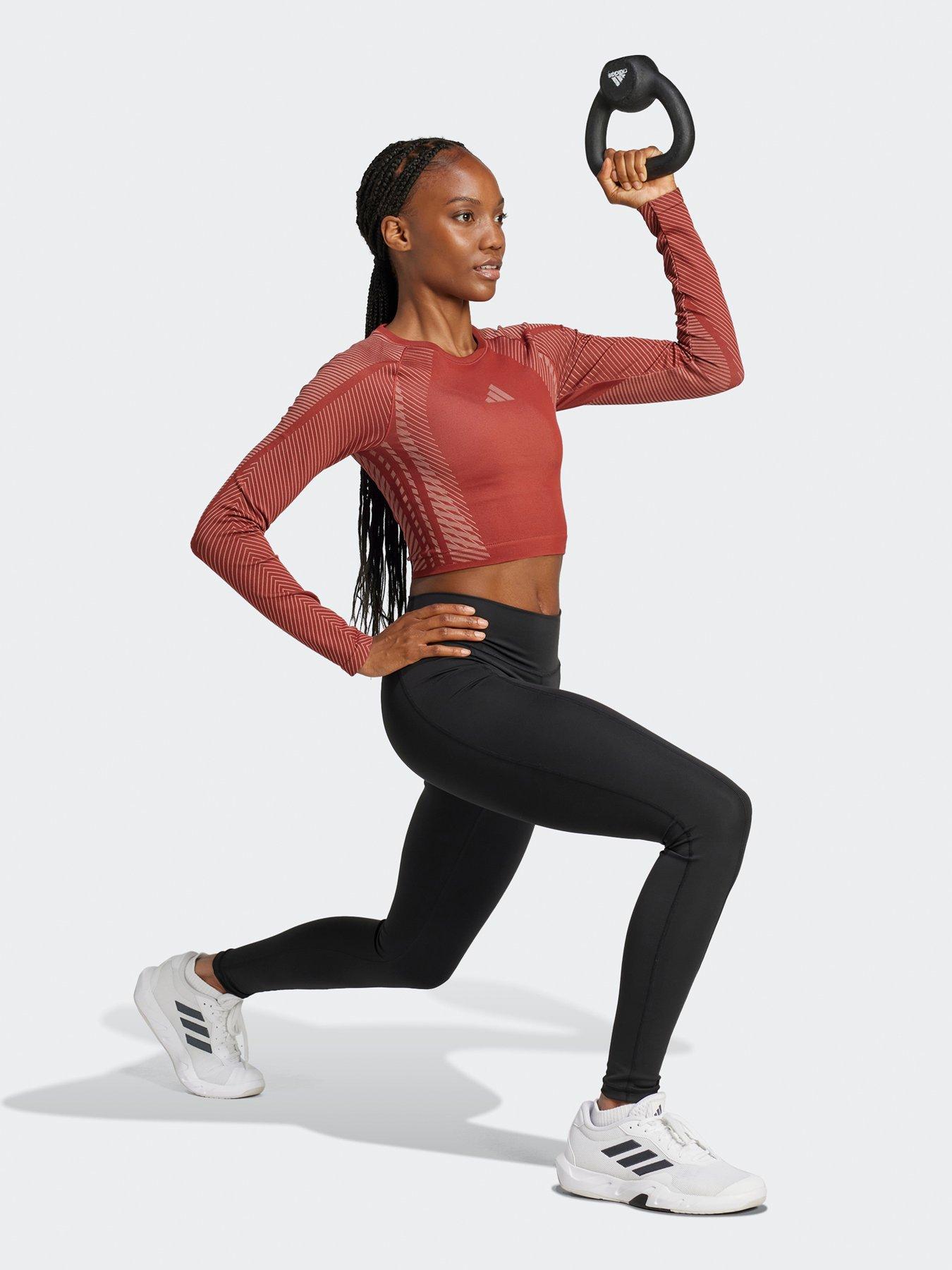  image of adidas-womens-training-seamless-long-sleeve-crop-top-red