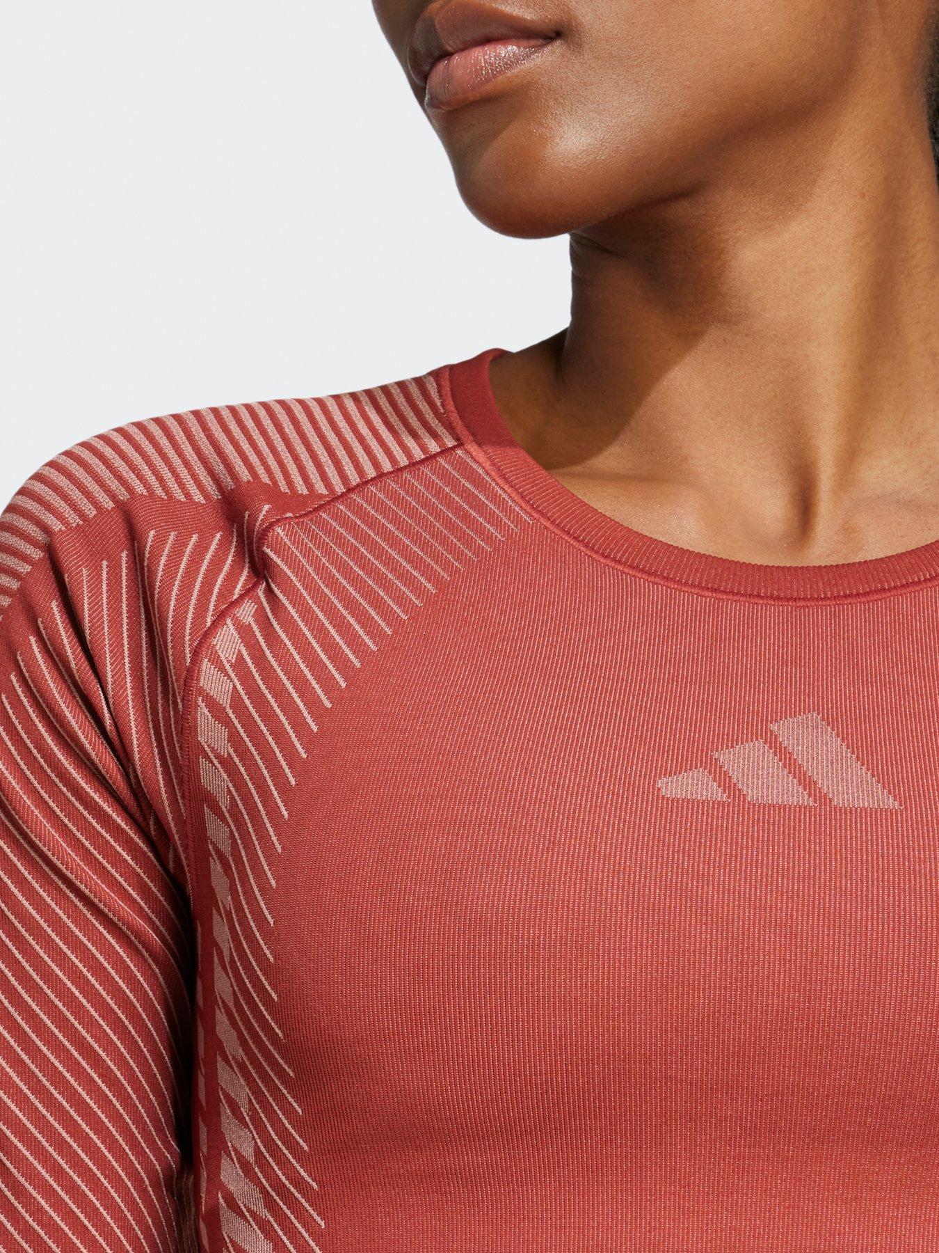  image of adidas-womens-training-seamless-long-sleeve-crop-top-red