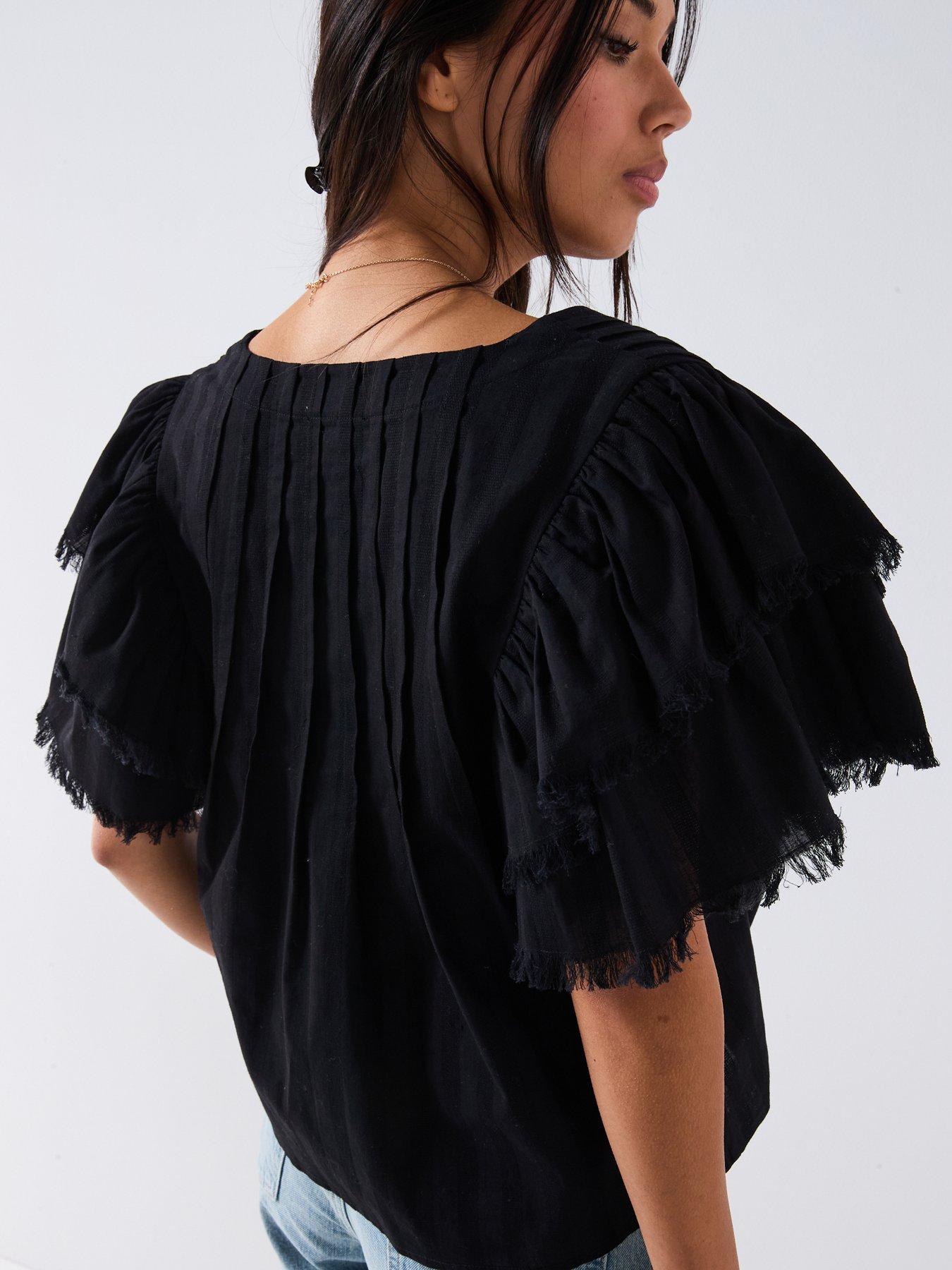 Image 5 of 6 of V by Very V Neck Fluted Blouse - Black