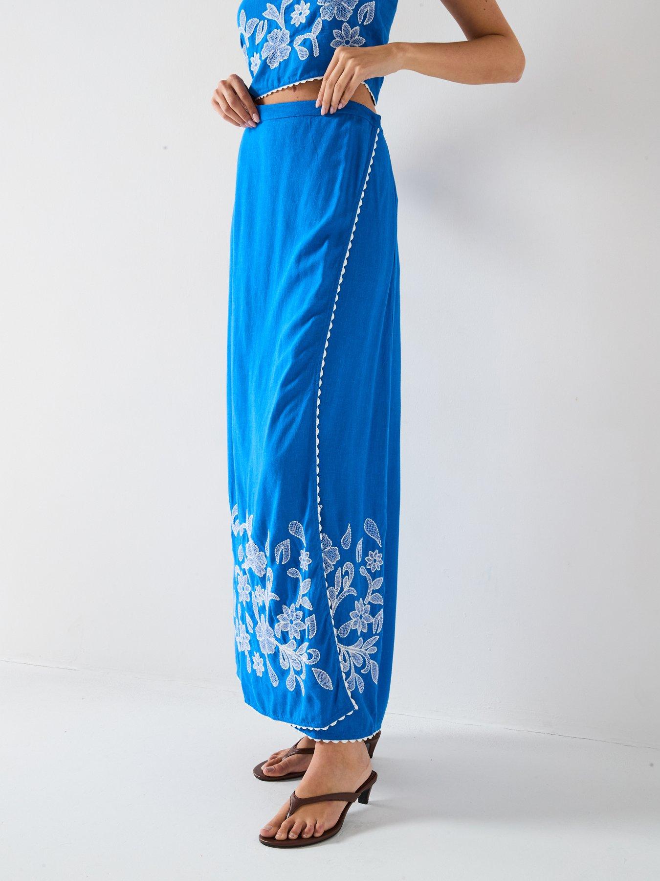 undefined Embroidered Skirt Co-Ord - Blue
